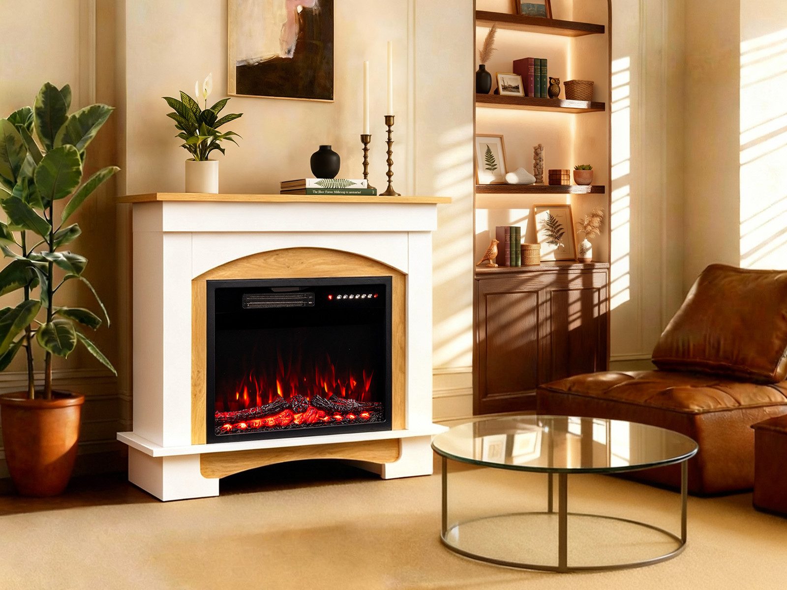 HOMAVO Elektrokamin mit Schrank, 23" 1000W/2000W Heizung, 3D-Flammeneffekt, Schrankgröße: 70 x 30 x 80cm, Fernbedienung, Timer