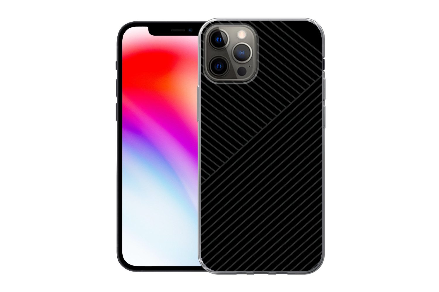 MuchoWow Handyhülle für Apple iPhone 13 Pro Linien - Abstrakt - Schwarz - Grau - Minimalis, Smartphone-Bumper, Print, Handy Schutzhülle Dünn