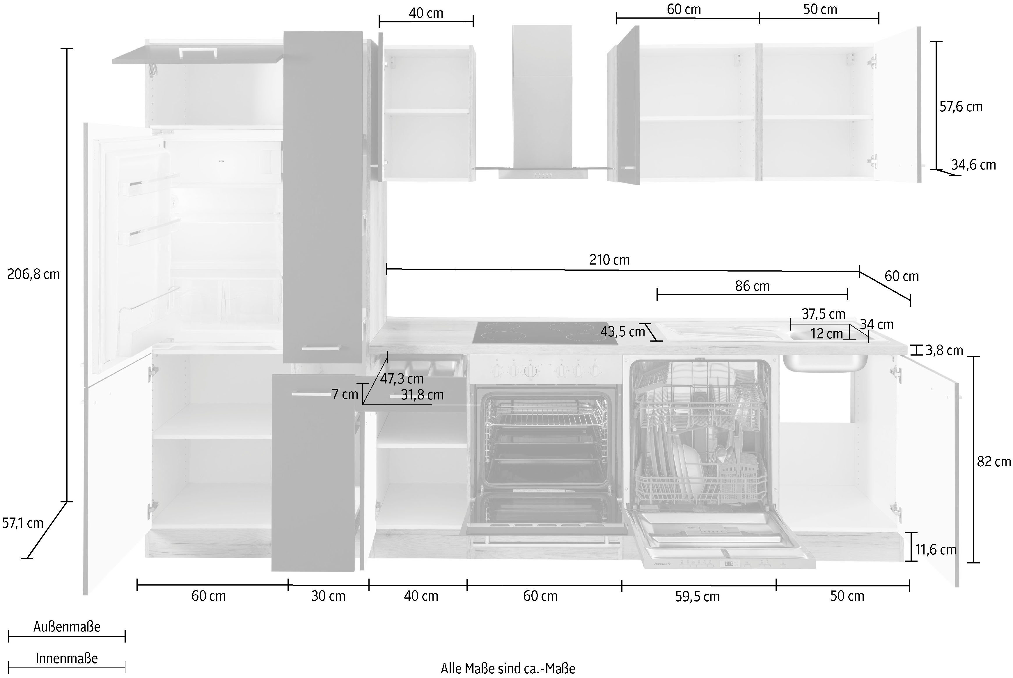 OPTIFIT Küchenzeile Elektrogeräte HANSEATIC inklusive wildeichefarben anthrazit Marke cm der breit, | Iver, 300