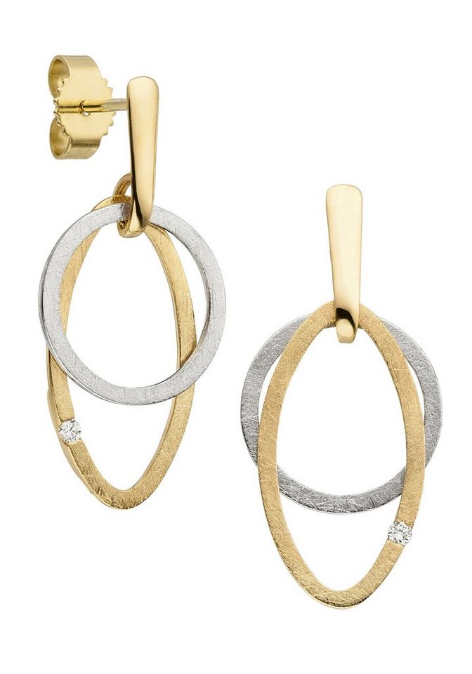 bicolor mit Diamanten, Paar Ohrhänger JOBO 585 Gold Ohrringe eismatt 2