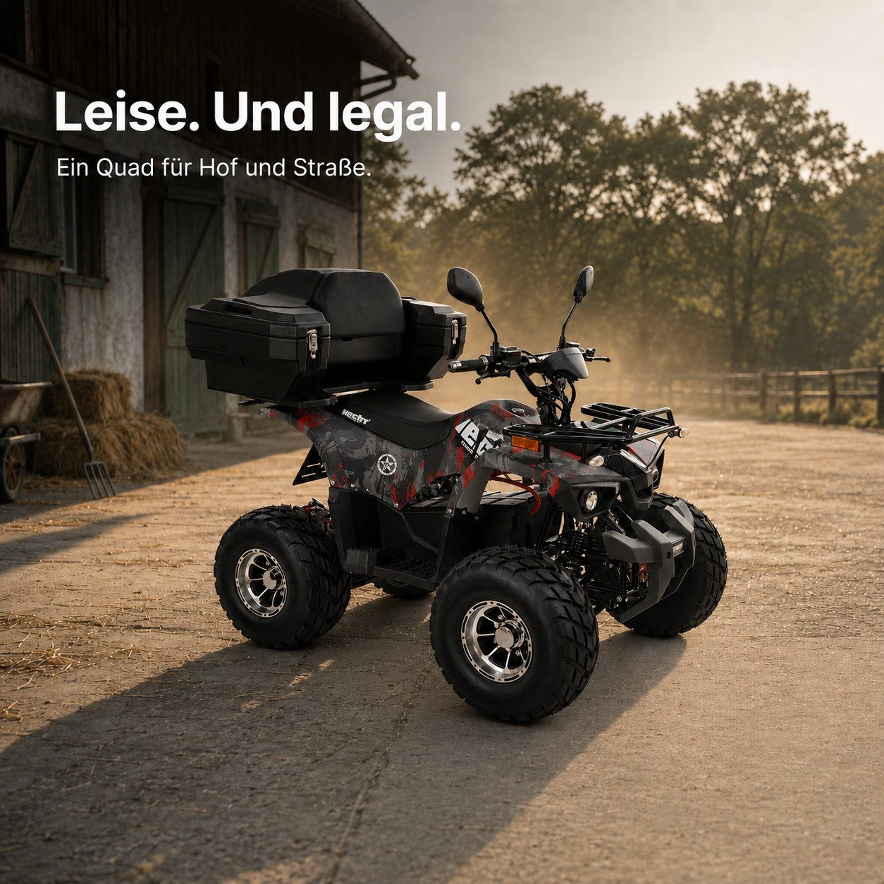 Hecht E-Quad 56199 mit Straßenzulassung, 1200 W, 45 km/h, Anhängerkupplung & Koffer, 72V/20Ah Akku