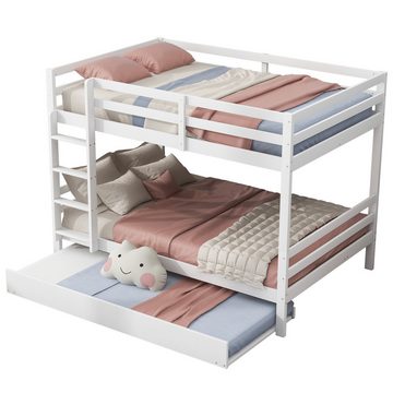 DOPWii Jugendbett 140*200 cm Kinderbetten mit Ausziehbett,Hohe Geländer,Stabile Treppe, Weiß/Grau