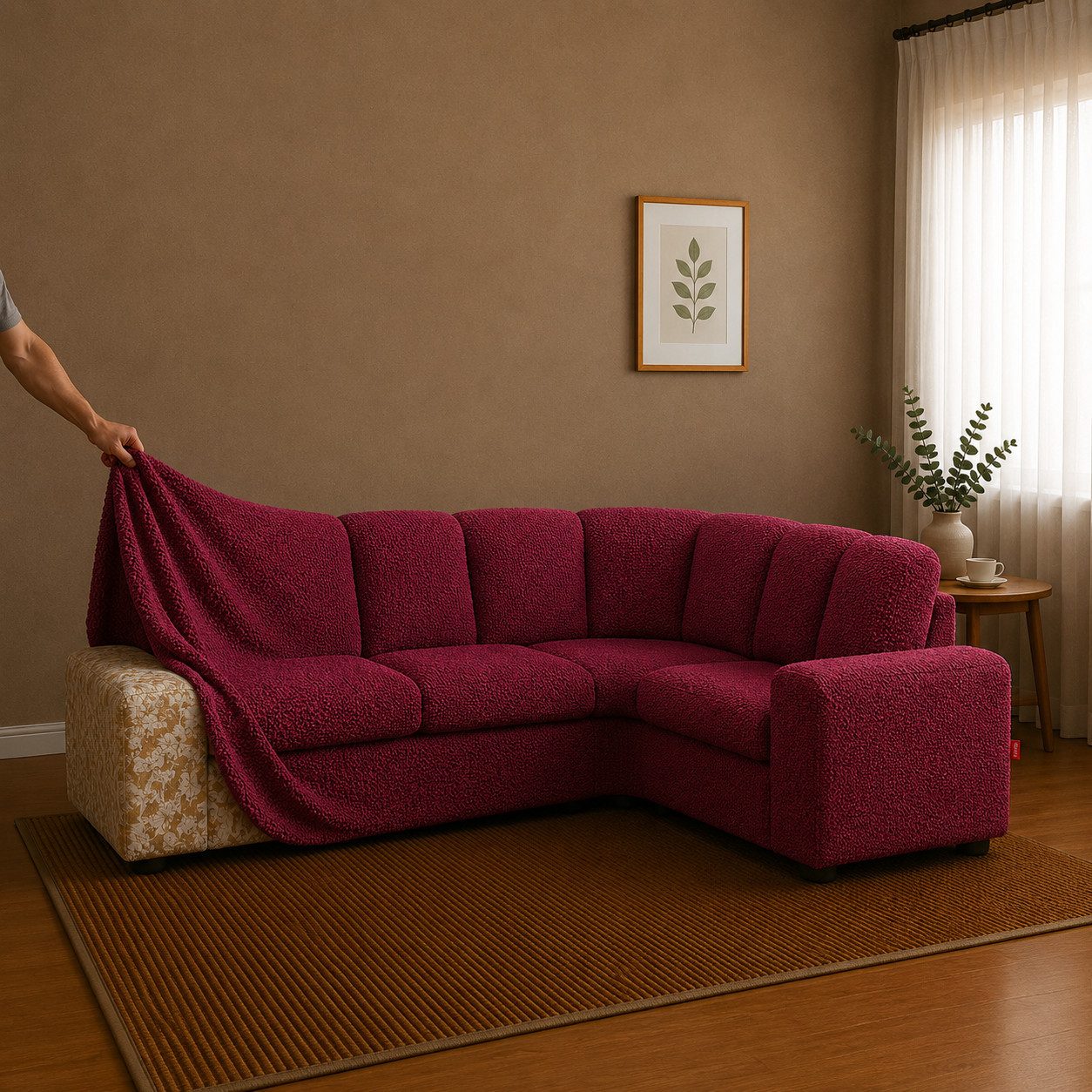 Belmarti Ecksofahusse 1-teiliger elastischer Ecksofabezug, made in Spain, elastisches Material, hochwertiger und langlebiger Baumwollmix