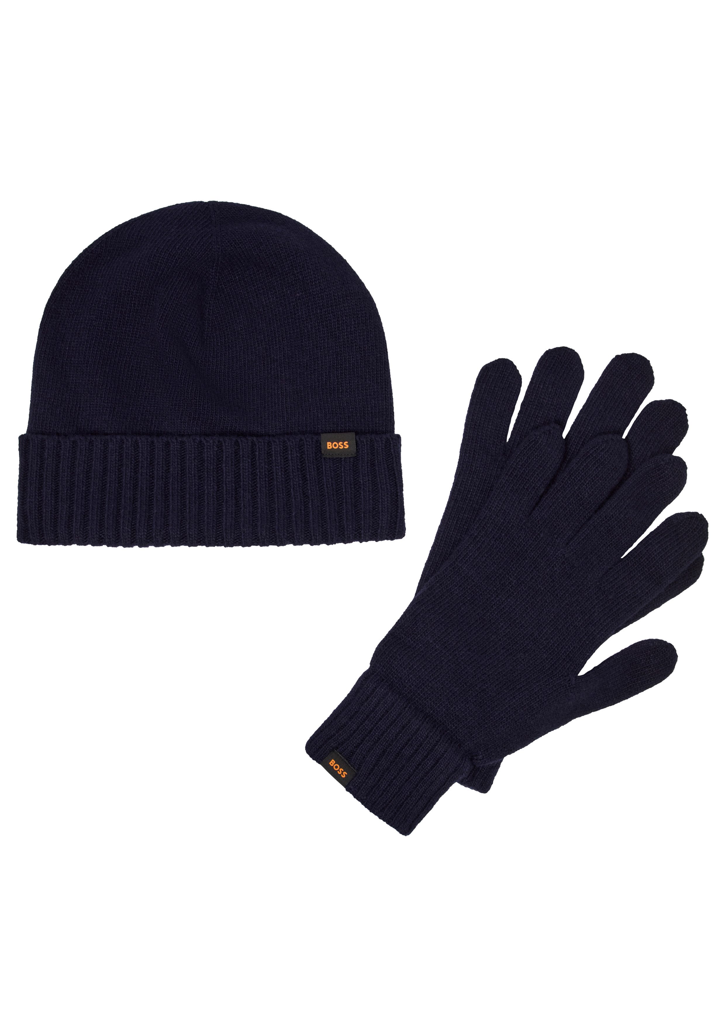 BOSS ORANGE Strickhandschuhe Kalipso (Set, 2-St) und Mütze, mit Kaschmir-Anteil