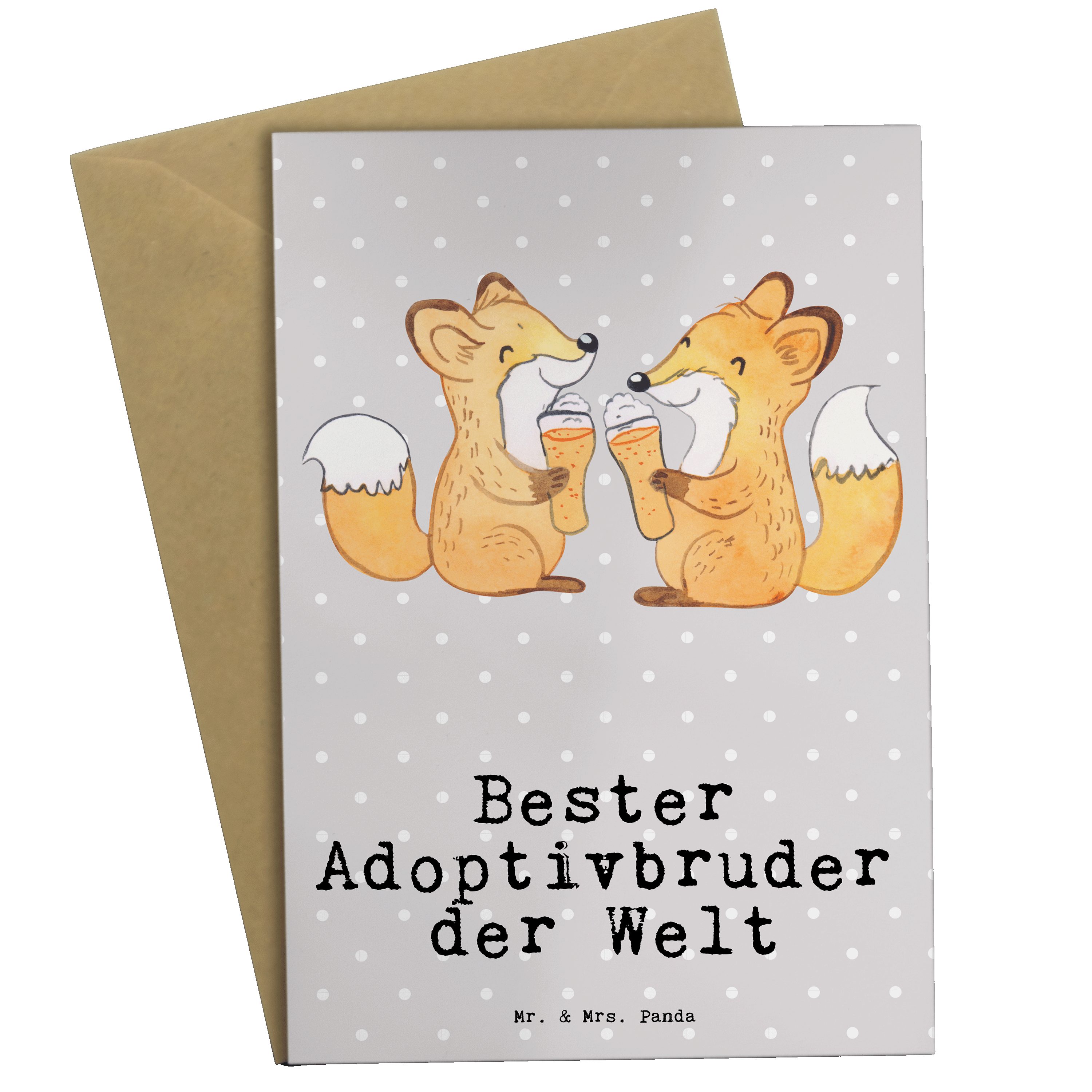 Mr. & Mrs. Panda Grußkarte Fuchs Bester Adoptivbruder der Welt - Grau Pastell - Geschenk, Geburt