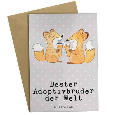 Mr. & Mrs. Panda Grußkarte Fuchs Bester Adoptivbruder der Welt - Grau Pastell - Geschenk, Geburt, Hochglänzende Veredelung