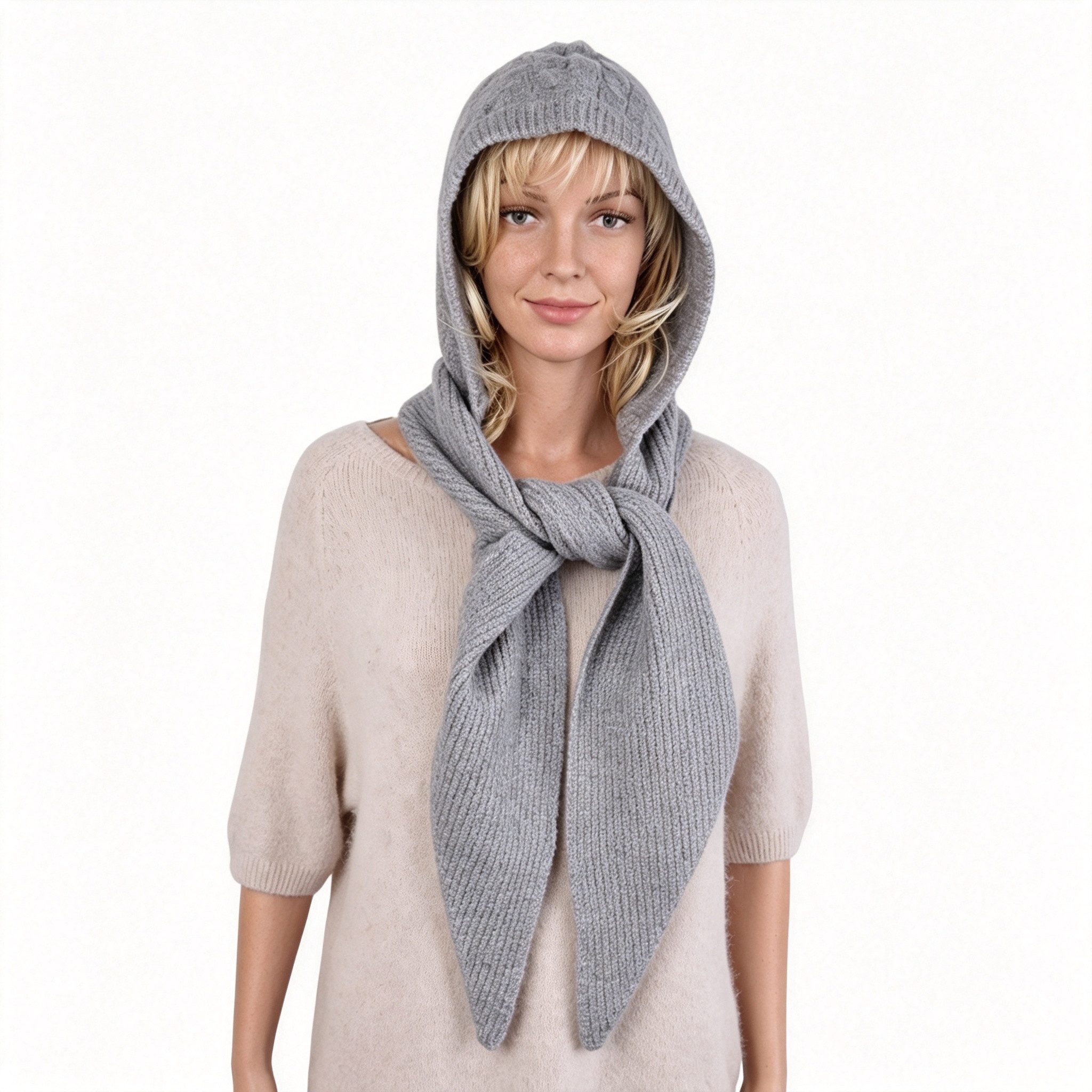 MIRROSI Strickmütze Damen BALACLAVA Kapuenschal 2 in 1 mit mit Zopfmuster (Neue Kollektion Herbst/Winter 2026) Damen Bala Mütze mit integriertem Kapuzenschal