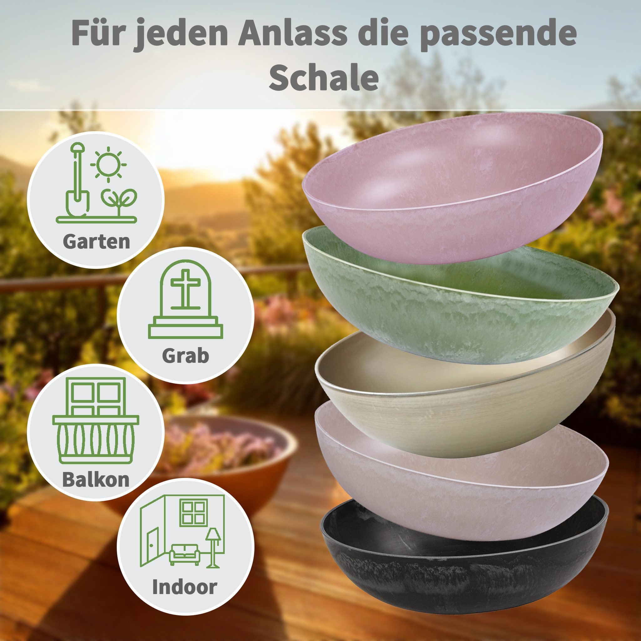 matches21 HOME & HOBBY Blumentopf Runde bauchige 20 cm Pflanzschale für draussen, hell-grau marmoriert (1 St), Wetterfeste Blumen-Schale als moderne Gartendeko Grabschmuck