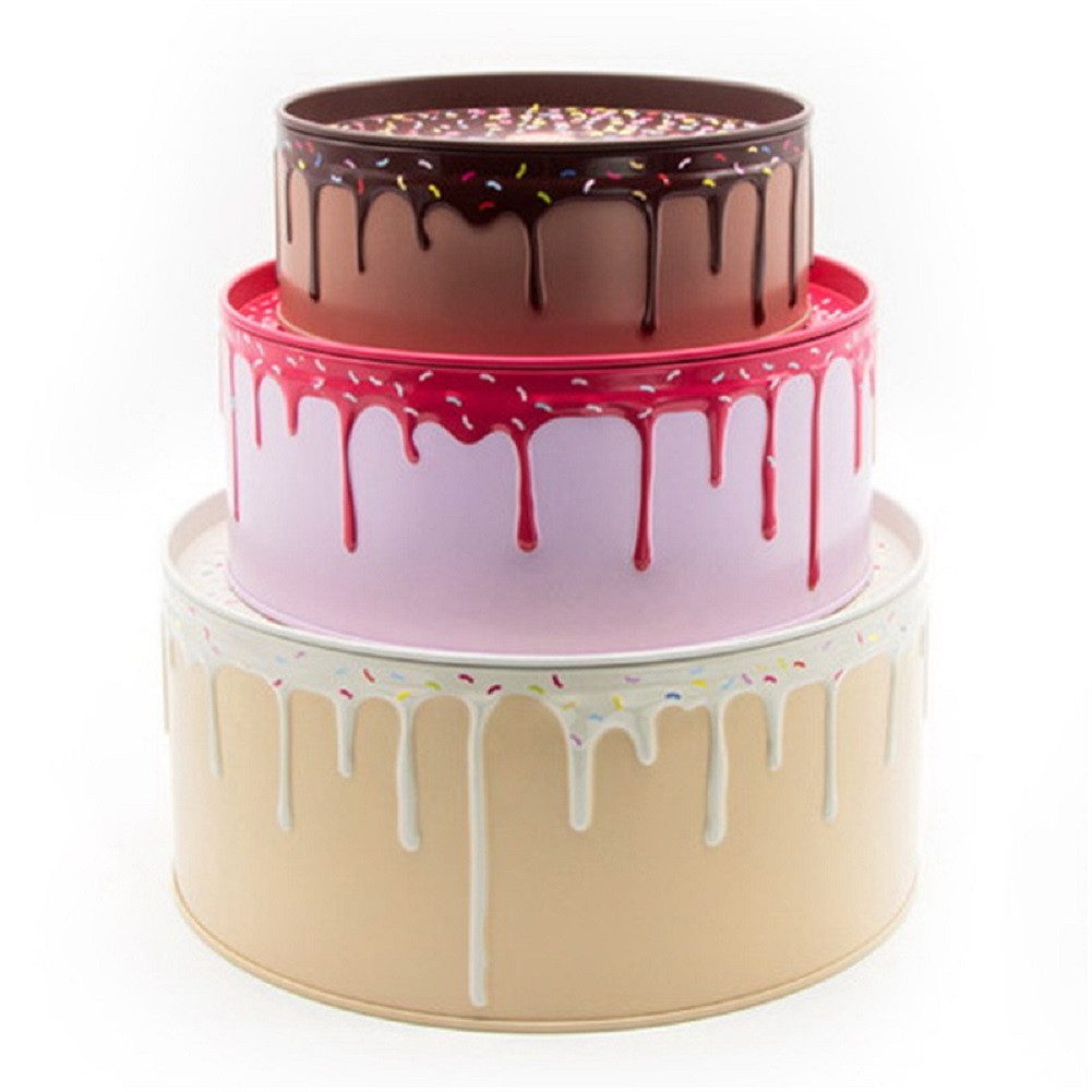 SuckUK Keksdose Cake Tins 3er Set, Metall, (Blech Torte Kuchen, 3-tlg., Aufbewahrungsdosen), Design einer 3-stöckigen Torte für alles zur Aufbewahrung nützlich