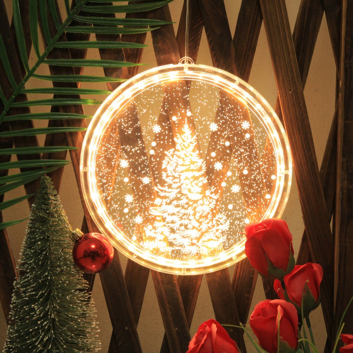 Rosnek Beleuchtetes Wand für Schlafzimmer Weihnachtsthema, Deko, Fensterbild Fenster Restaurant Batterie; hängend/klebend, 3D-Effekt