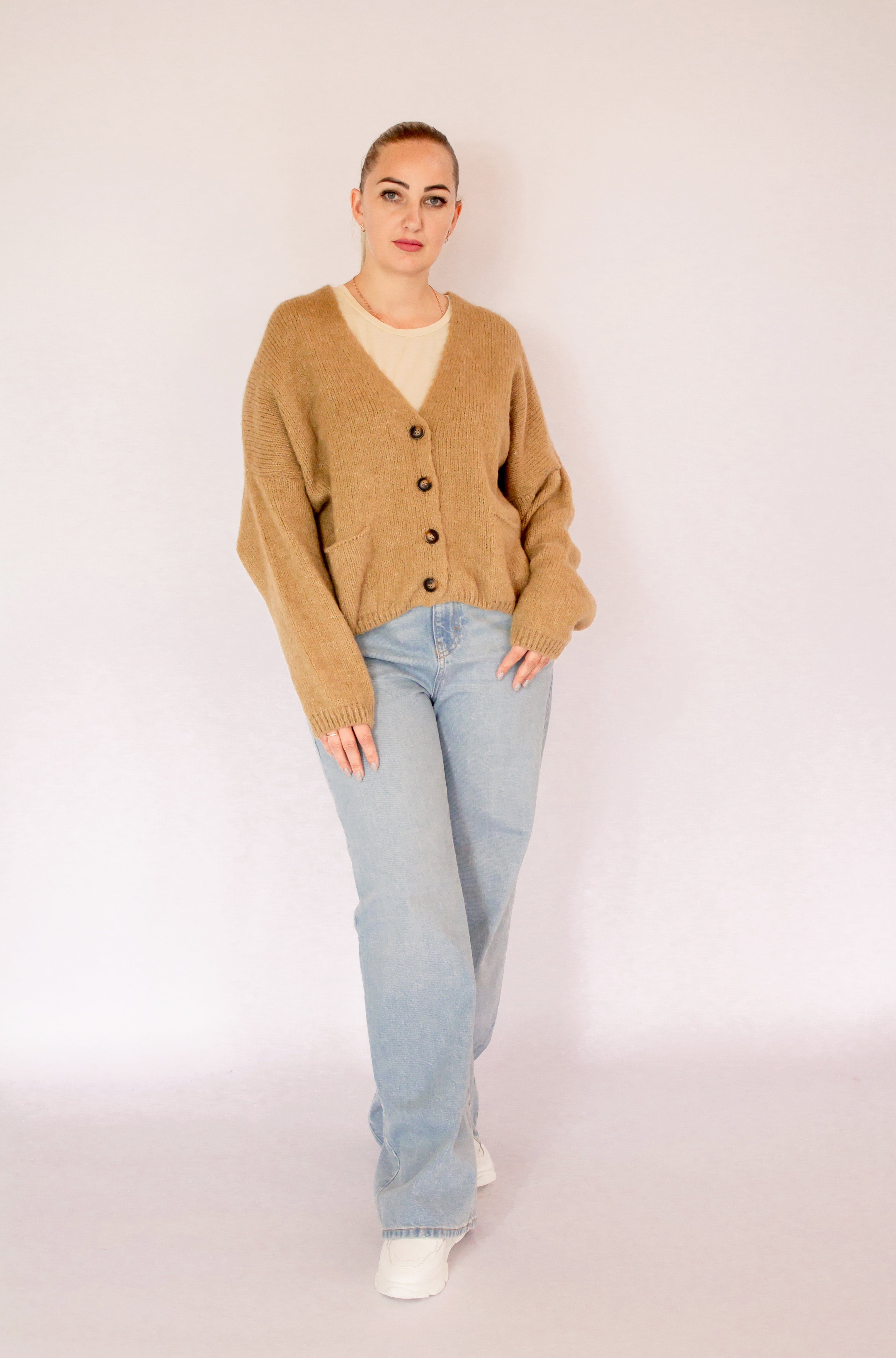 by Balloncardigan camel Clothè mit Knopfleiste Strickjacke MonCaprise Oversize-Form Cardigan