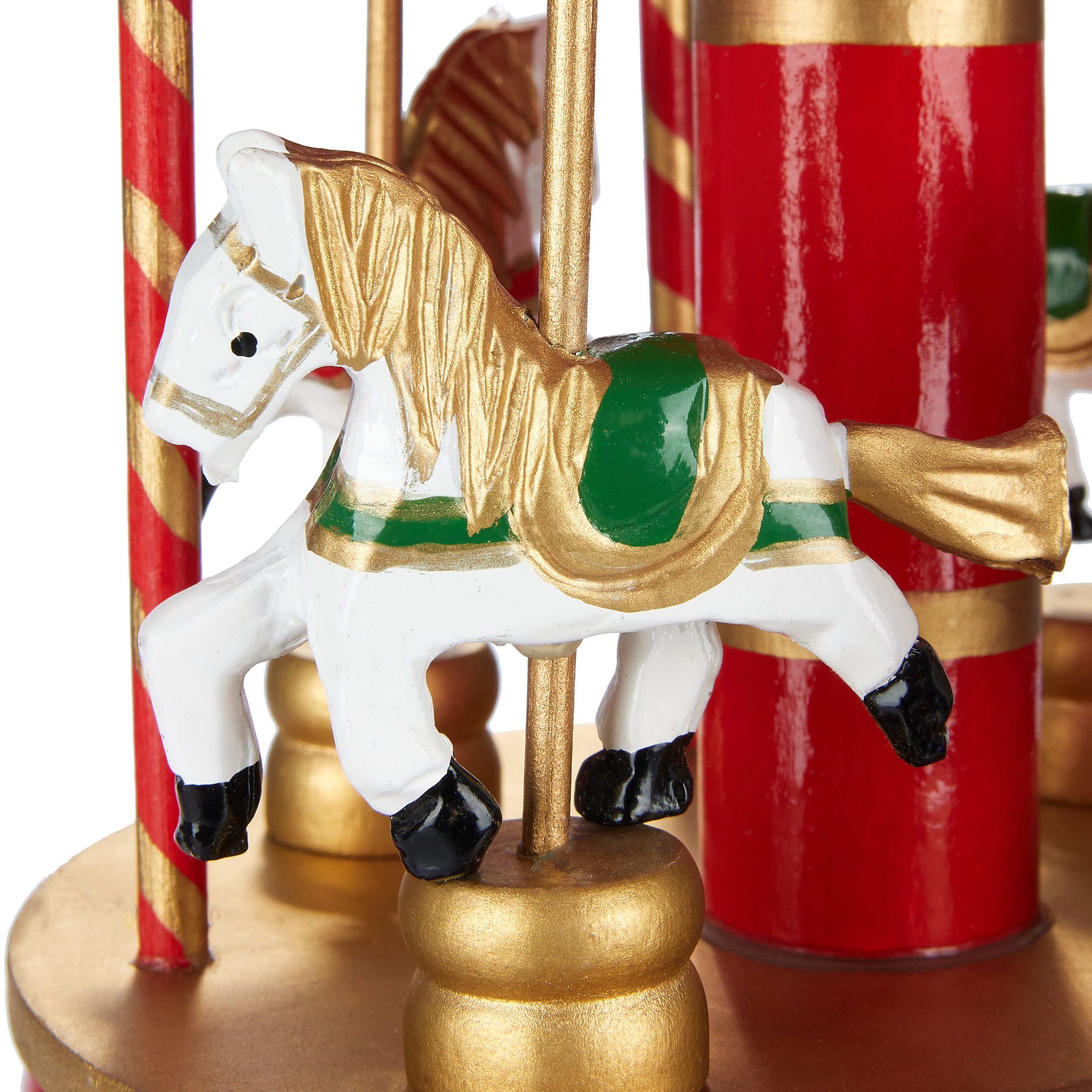 BRUBAKER Spieluhr Spieluhr aus Holz - Nostalgie Karussell mit Pferden, (Melodie: Jingle Bells - Musik Box - Rot Gold, 1-tlg), 24 cm Spieldose Dekoration für Wei – Bild 3 von 5