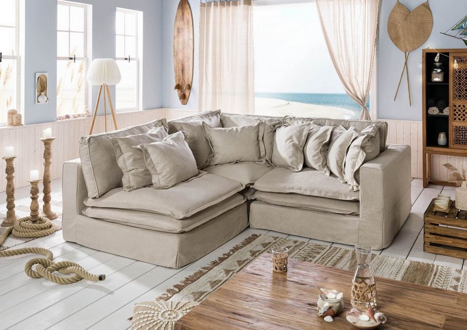 Massivmoebel24 Ecksofa Ecksofa 238x234x90 beige SYLT