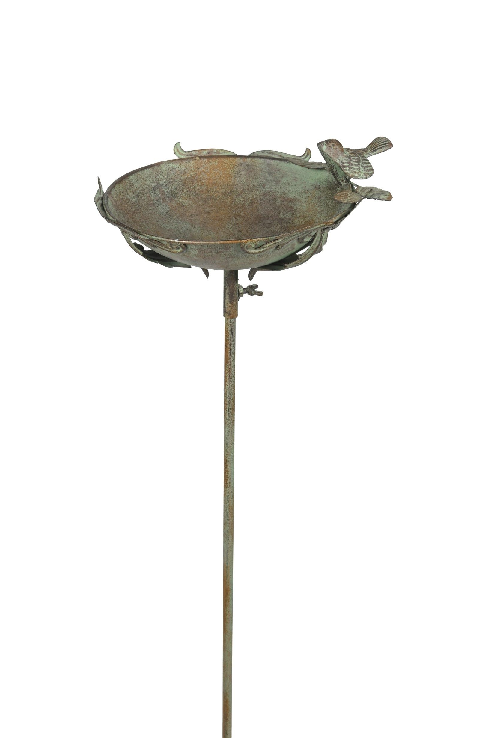 finehomegarden Vogeltränke Futterplatz Metall antik/grün Vintage Ø24x26cm H20cm L125cm Garten, Futterstation Vogelbad Gartenstecker Stecker