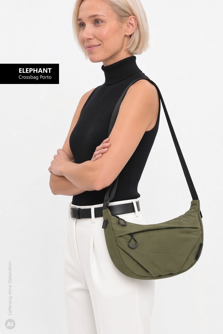 ELEPHANT Handtasche Crossbag Moon Bag Schultertasche Slingbag klein, Damentasche Damen Freizeittasche Umhängetasche Halbmond 3732 + Etui – Bild 3 von 5