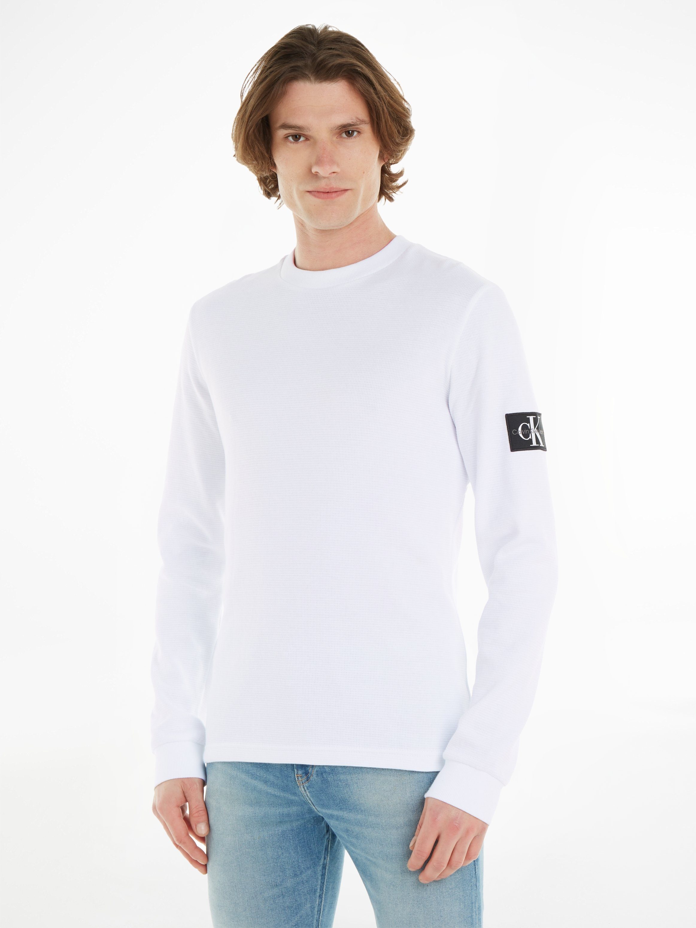 Calvin Klein Jeans Langarmshirt BADGE WAFFLE LS TEE weiß | Rundhalsshirts