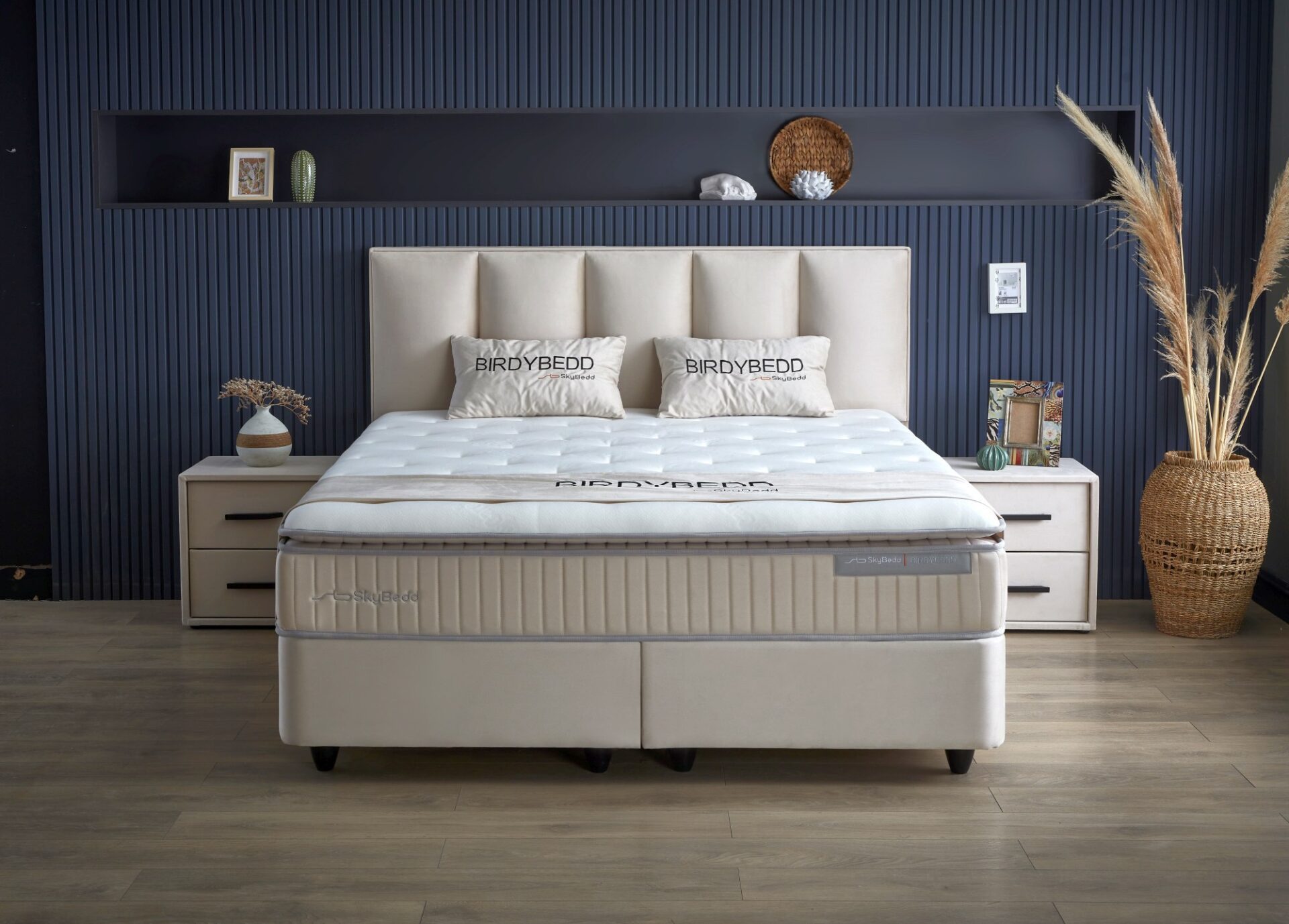gowoll Boxspringbett BIRDY Bett Set Boxpringbett mit Matratze Stauraumbett Doppelbett (Boxbett Set), Polsterbett Kontinentalbett, dekorativem Kopfteil