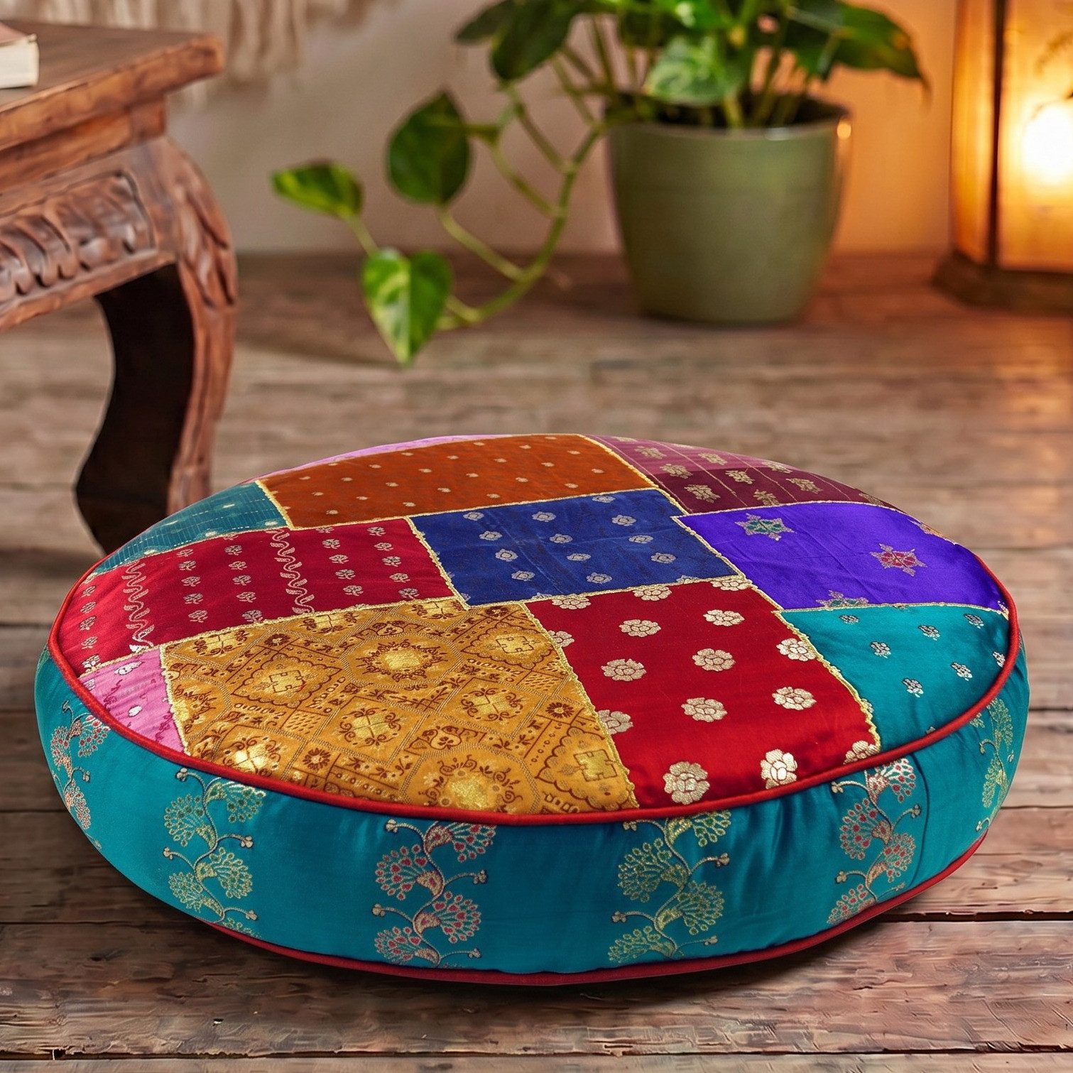 Guru-Shop Sitzkissen Orientalisches rundes Patchwork Kissen 40 cm,..