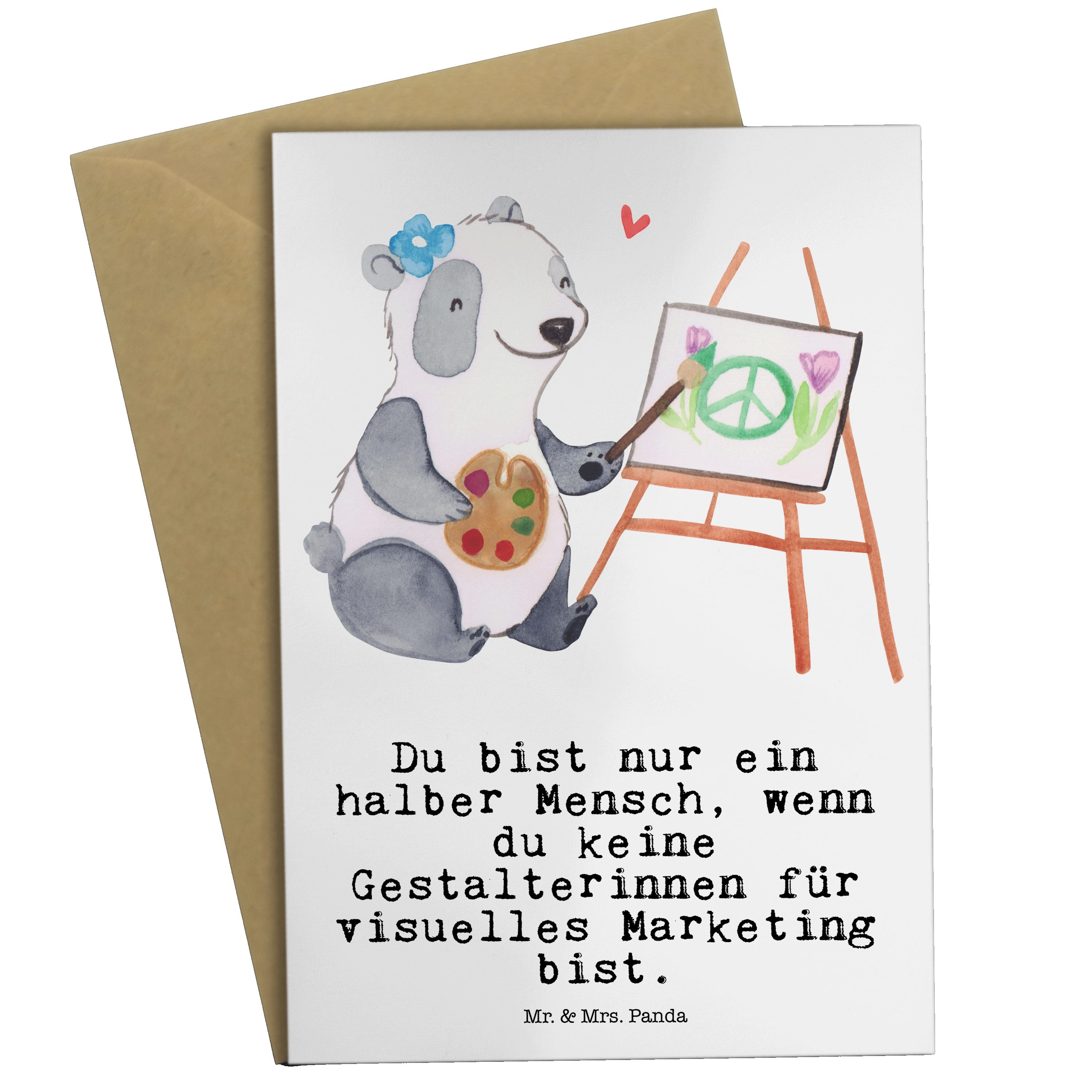 Mr. & Mrs. Panda Grußkarte Gestalterinnen für visuelles Marketing mit Herz - Weiß - Geschenk, Ge