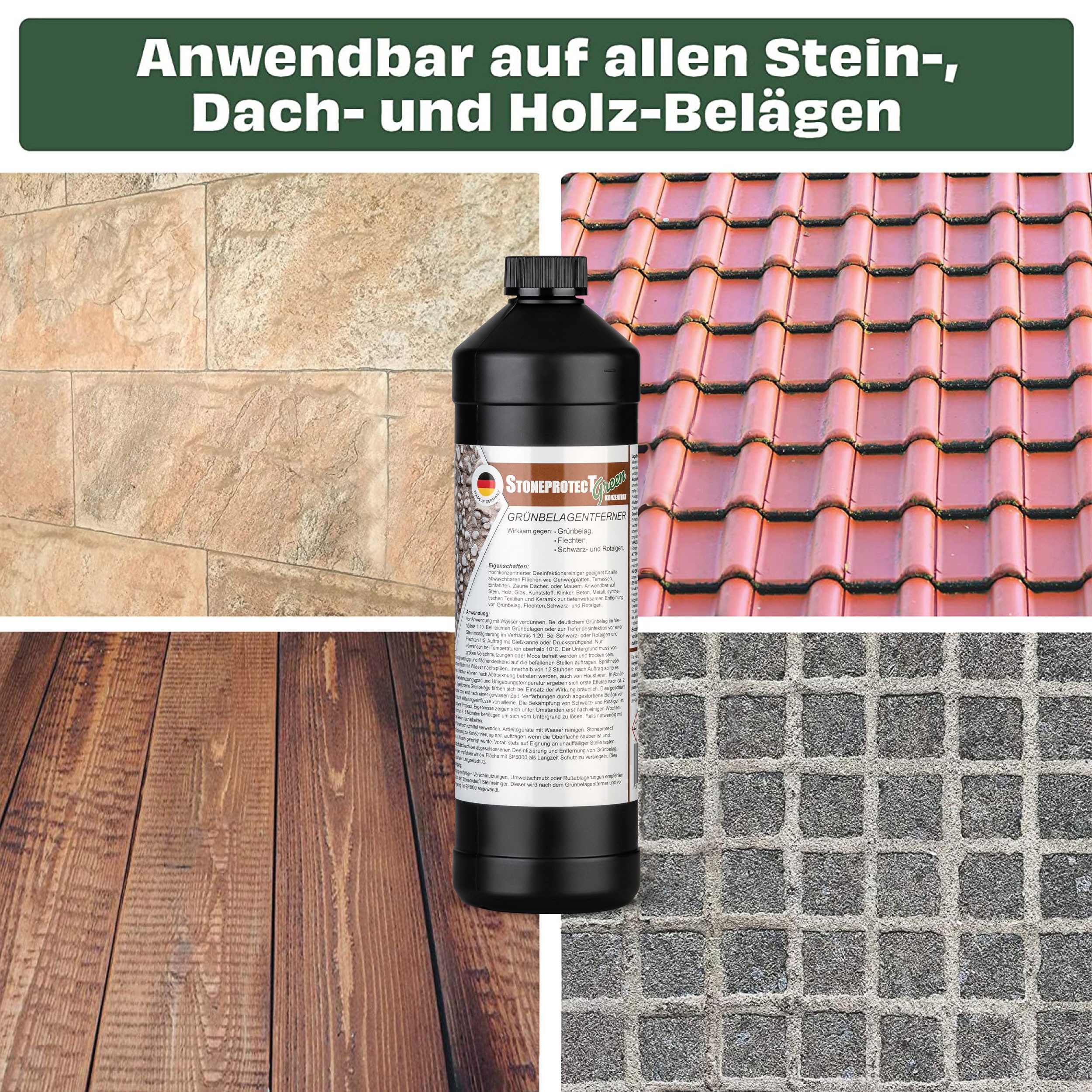 CleanglaS StoneprotecT SPGREEN Konzentrat - 1 Liter - Grünbelagentferner Grünbelagentferner