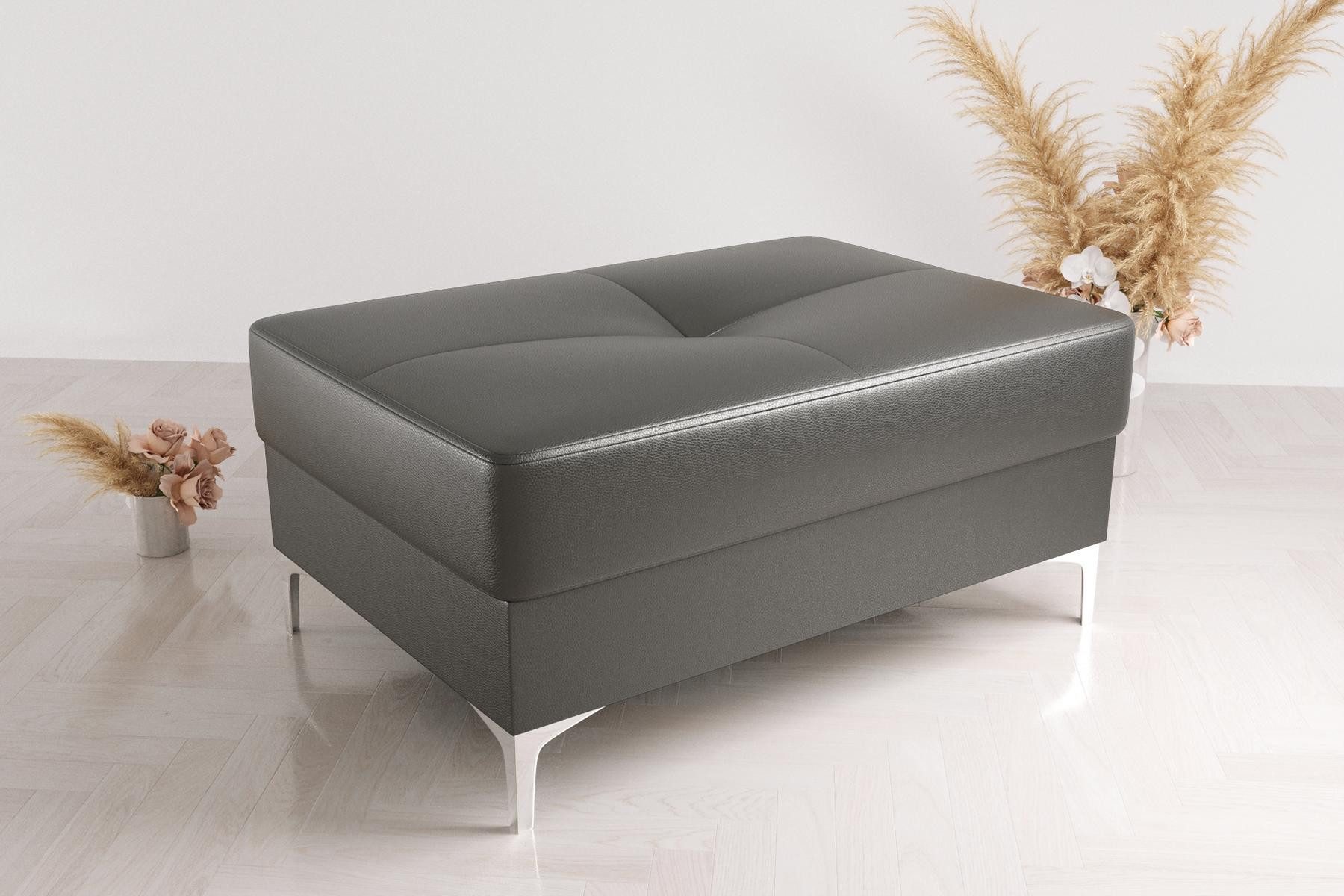 JVmoebel Polsterbank Grauer Fußhocker aus Kunstleder mit Edelstahlfüßen (1-St., Hocker), Made in Europa