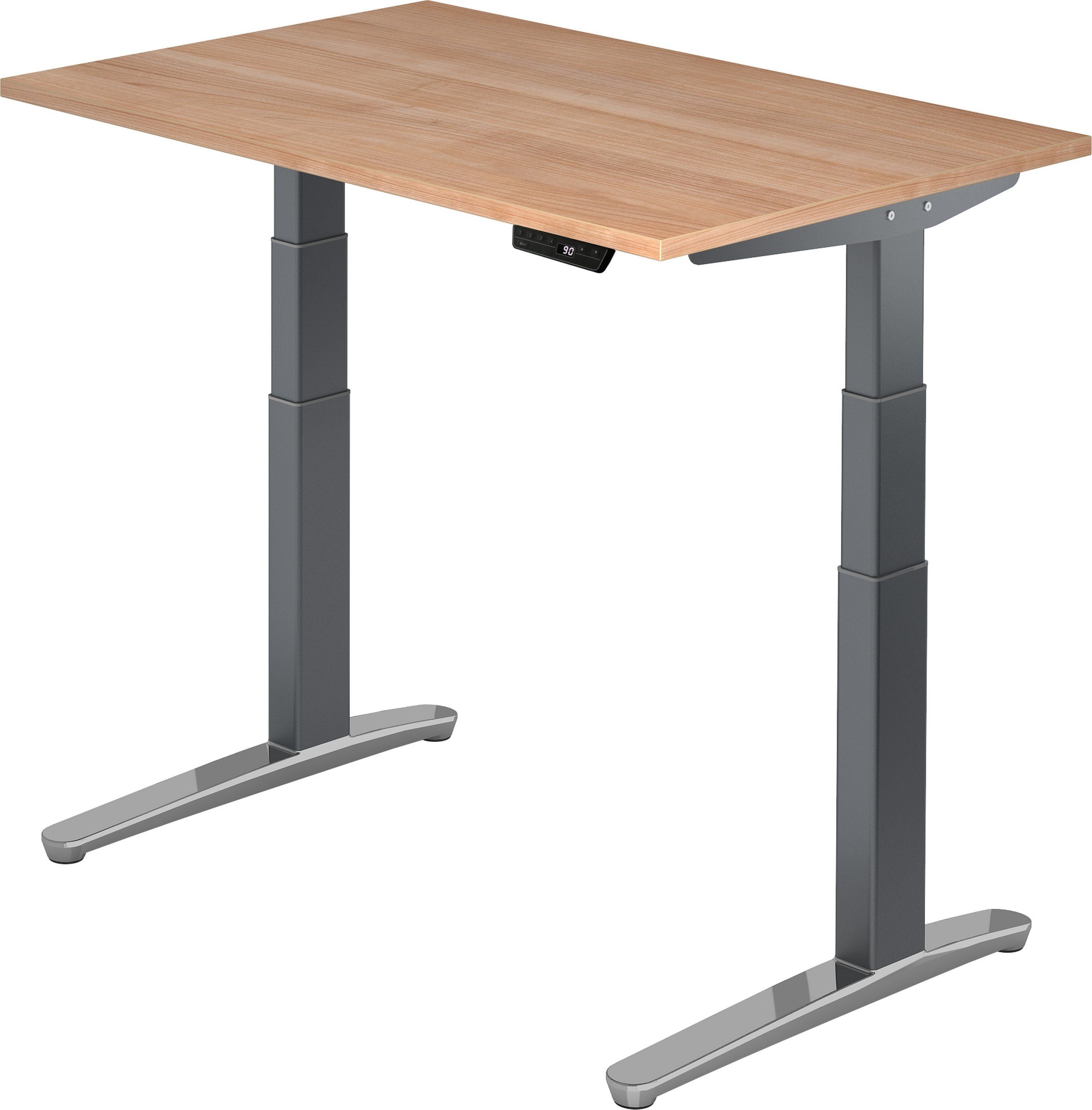 bümö Schreibtisch Schreibtisch elektrisch XBHM, Rechteck: 120 x 80 cm - Dekor: Nussbaum - Gestell: Graphit/Alu poliert