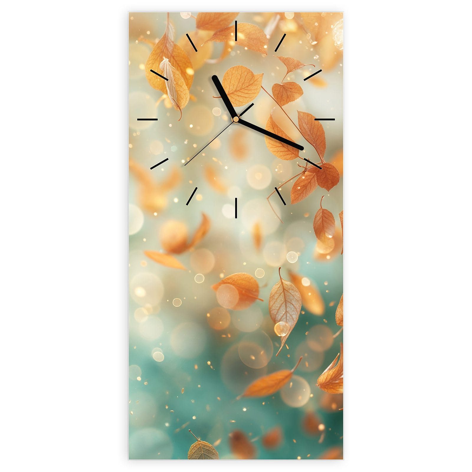 Wanduhr Glasuhr Wandkunst Größe 30 x 60 cm mit Motiv Herbstblätter Traum