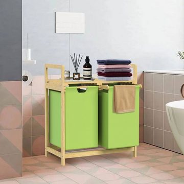ML-DESIGN Wäschekorb Wäschebox Wäschesammler Wäschetruhe Wäschesortierer Wäschetonne, Grün mit 2 Fächern 60L mit Ablage aus Bambus