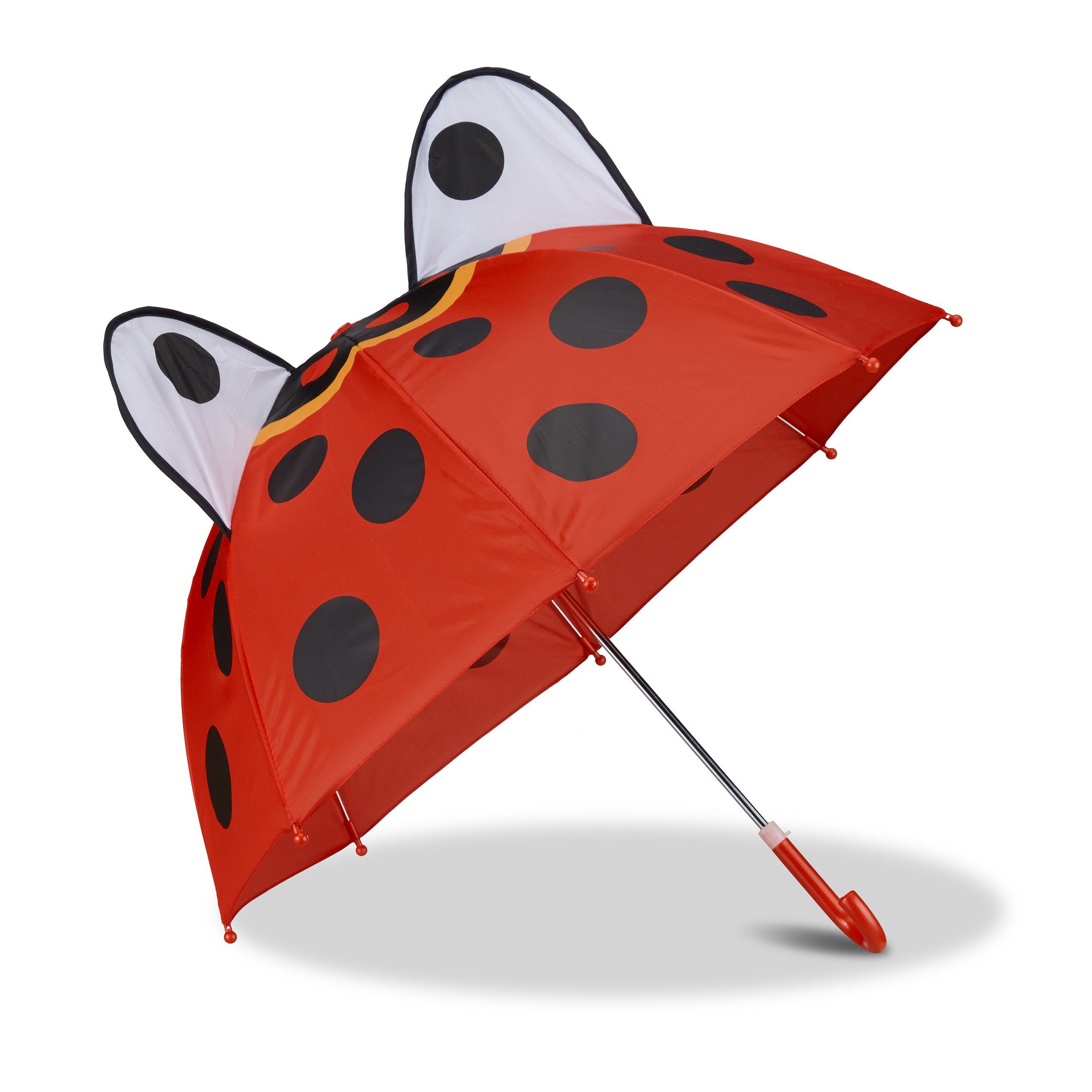 relaxdays Stockregenschirm Kinderregenschirm mit 3D Motiv, Marienkäfer Rot Schwarz Weiß