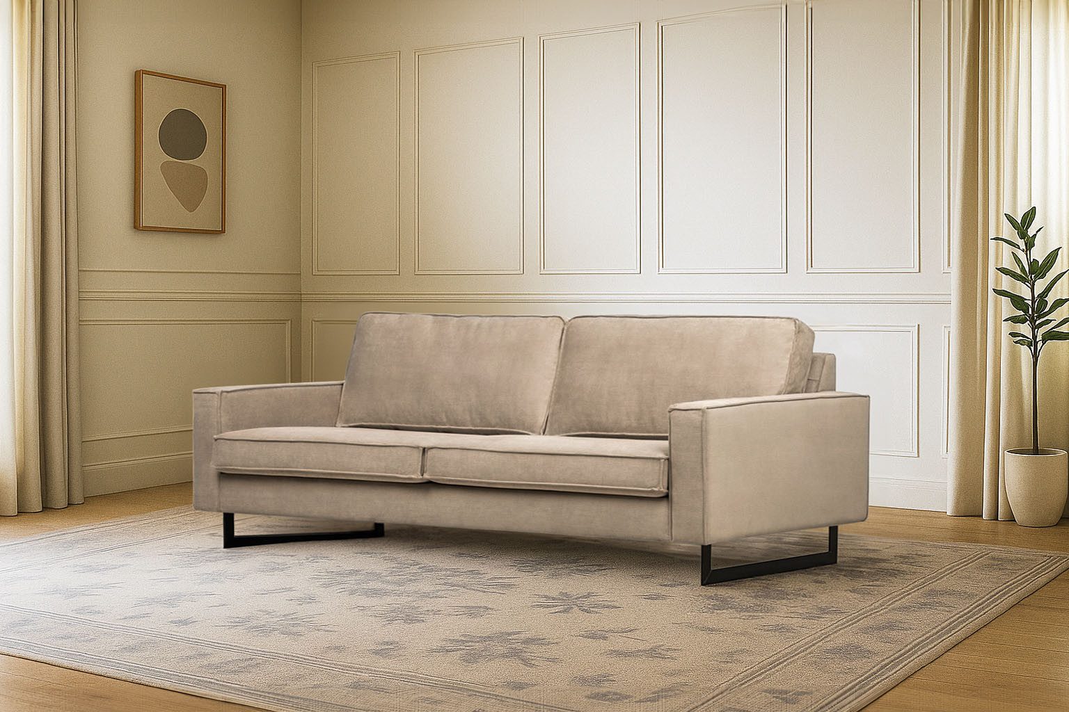 Home affaire 3-Sitzer Maxi-Ausführung Pinto, 236 cm, Cord, Chenille, Lederoptik, mit Keder, schwarze Metallfüße, Wellenunterfederung