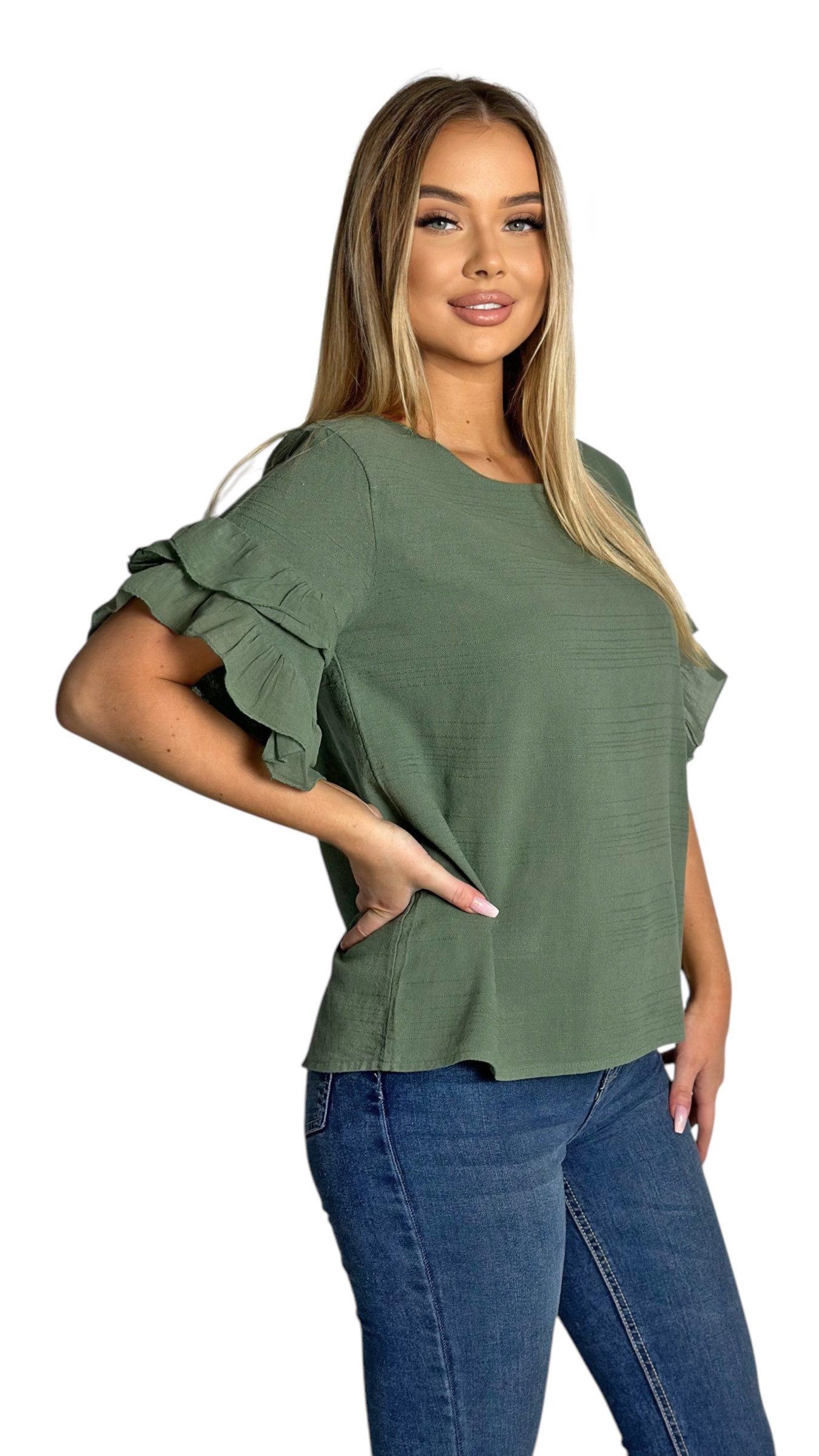 Mississhop Kurzarmshirt Charmantes Volant-Ärmel-Shirt – 100% günstig online kaufen