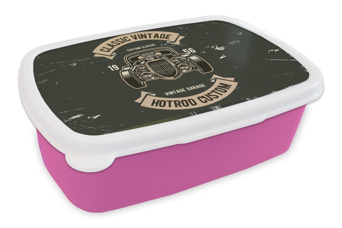 MuchoWow Lunchbox Oldtimer - Zeichnung, Kunststoff, (2-tlg), Brotbox für Erwachsene, Brotdose Kinder, Snackbox, Mädchen, Kunststoff rosa