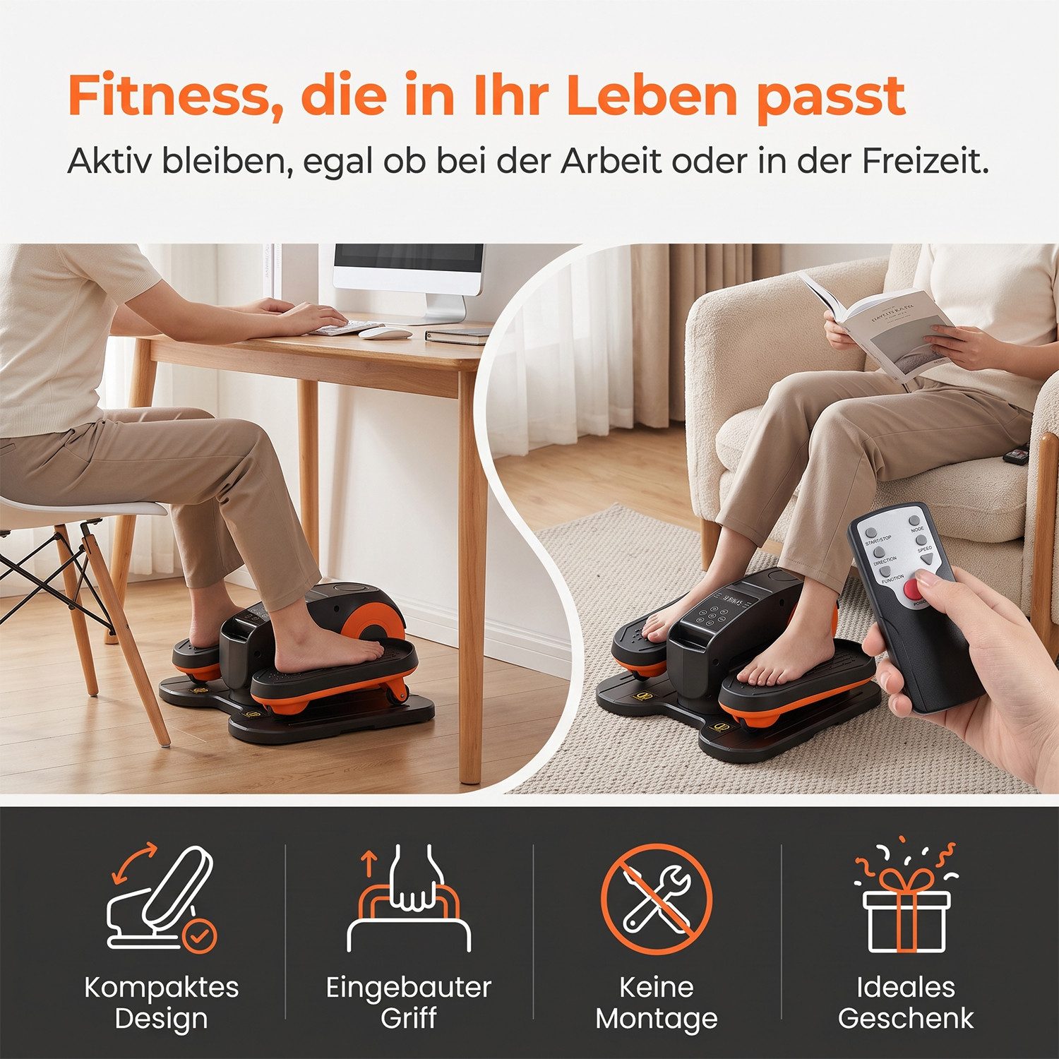 AKKEE Ellipsentrainer Crosstrainer Mini Ellipsentrainer für Zuhause Untertisch Beintrainer, mit LED-Display und Fernbedienung, 12 Geschwindigkeitsstufe, leise