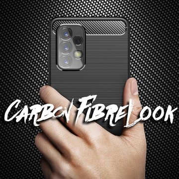 Nalia Smartphone-Hülle Samsung Galaxy A53, Carbon-Look Silikon Hülle / Matt Schwarz / Rutschfest / Karbon Optik