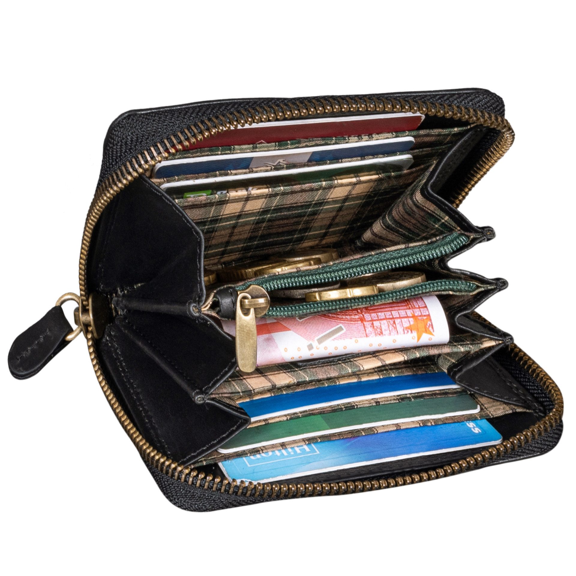 Benthill Geldbörse Klein Leder Mini Geldbeutel Damen RFID Portmonee Slim Portemonnaie, RFID-Schutz Kartenfächer Münzfach Reißverschlussfach