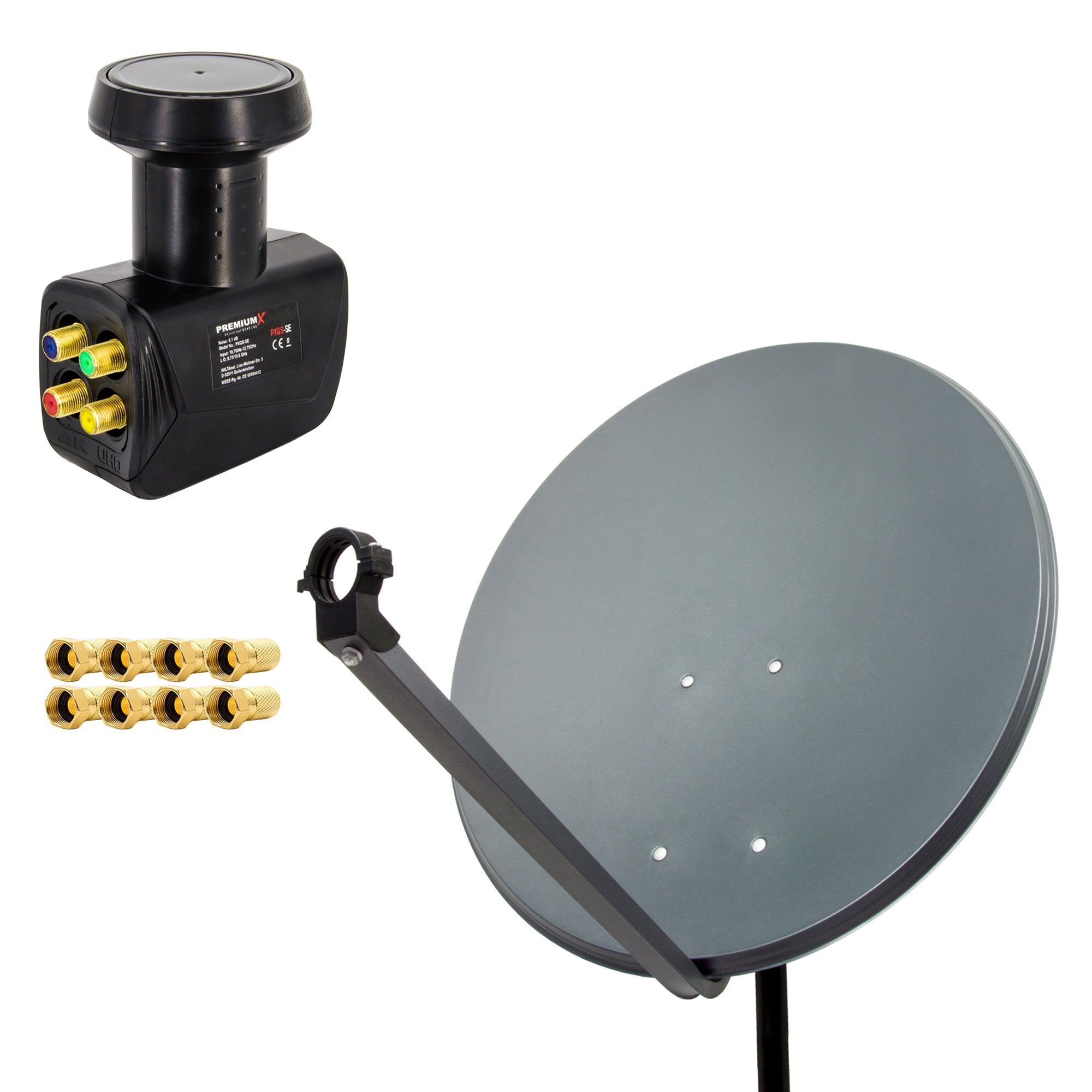 PremiumX SAT Anlage 80cm Satellitenschüssel Quad LNB 8x F-Stecker SAT-Antenne