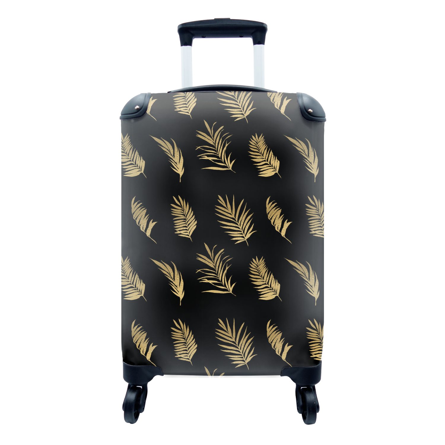 MuchoWow Handgepäckkoffer Tropisch - Gold - Blatt, 4 Rollen, Reisetasche mit rollen, Handgepäck für Ferien, Trolley, Reisekoffer