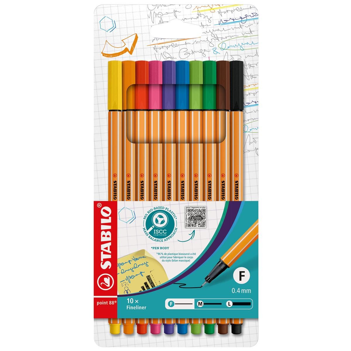 STABILO Fineliner STABILO point 88 Fineliner - 0,4 mm - 10er Set - Standardfarben