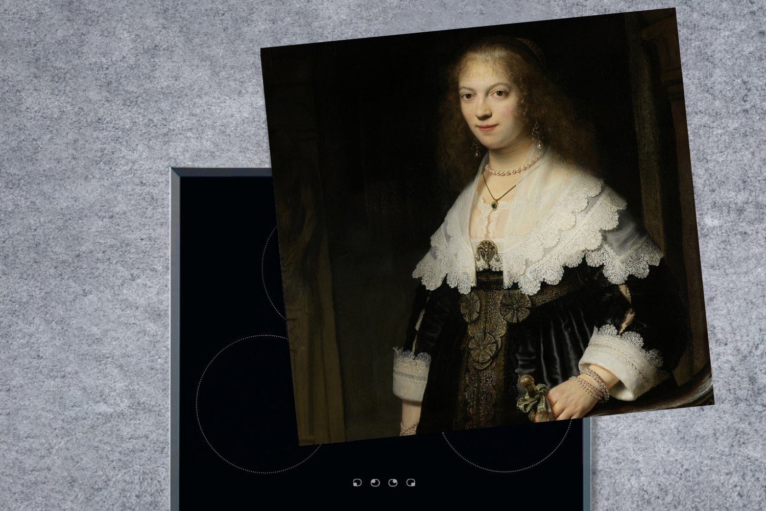 Porträt küche Frau, Maria - cm, von Gemälde tlg), 78x78 für Trip einer Herdblende-/Abdeckplatte Ceranfeldabdeckung, Arbeitsplatte möglicherweise Vinyl, MuchoWow (1 Rembrandt,