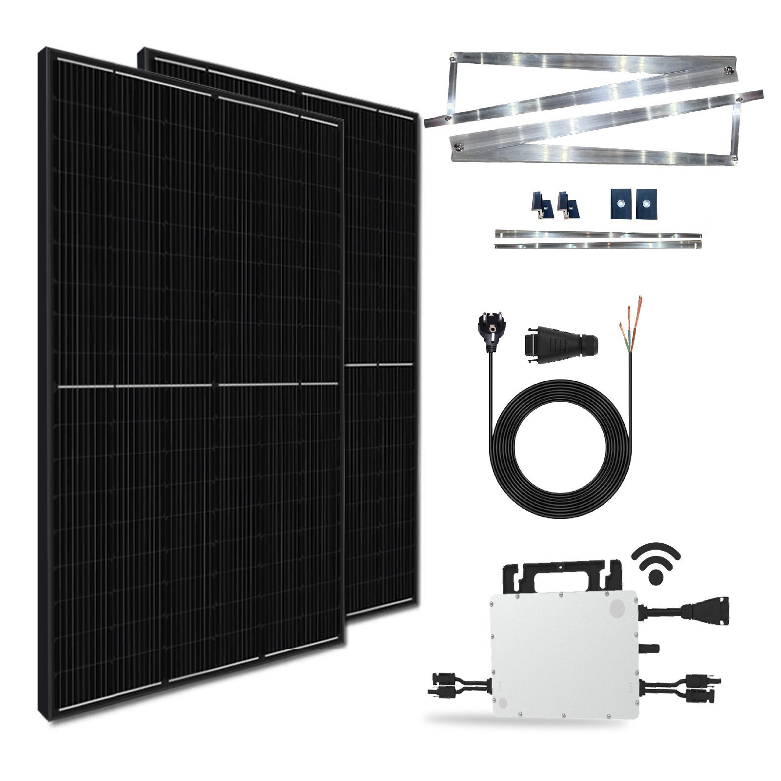 Stegpearl Solaranlage 800W (2x400W) Schwarz HIEFF Photovoltaik Balkonkraftwerk, (PV-Montage Aufständerung Süd Basis für Flachdach mit Hoymiles HMS-800-2T Upgradefähiger WIFI Wechselrichter)