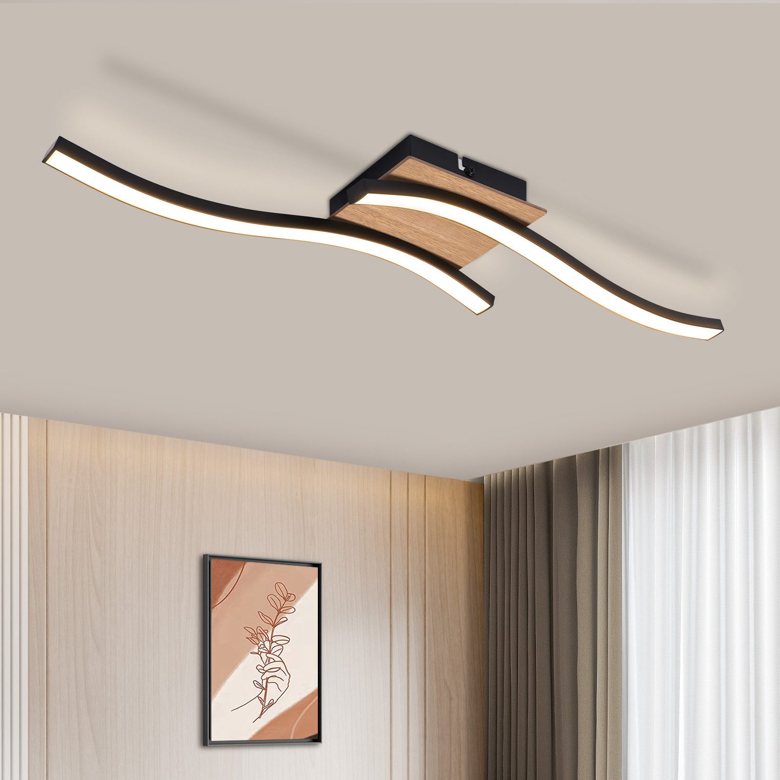 Nettlife LED Deckenleuchte Schlafzimmer Holz Schwarz günstig online kaufen