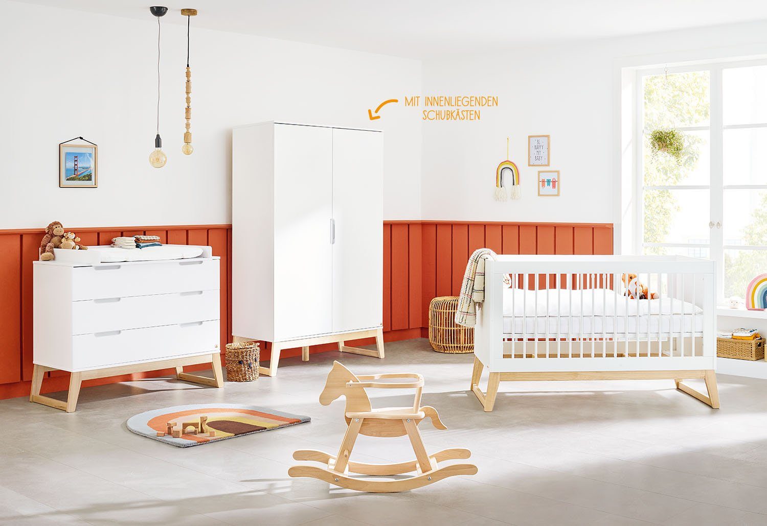 Pinolino® Babyzimmer-Komplettset »Bridge«, (Set, 3-St., Kinderbett,  Schrank, Wickelkommode), breit; mit Kinderbett,