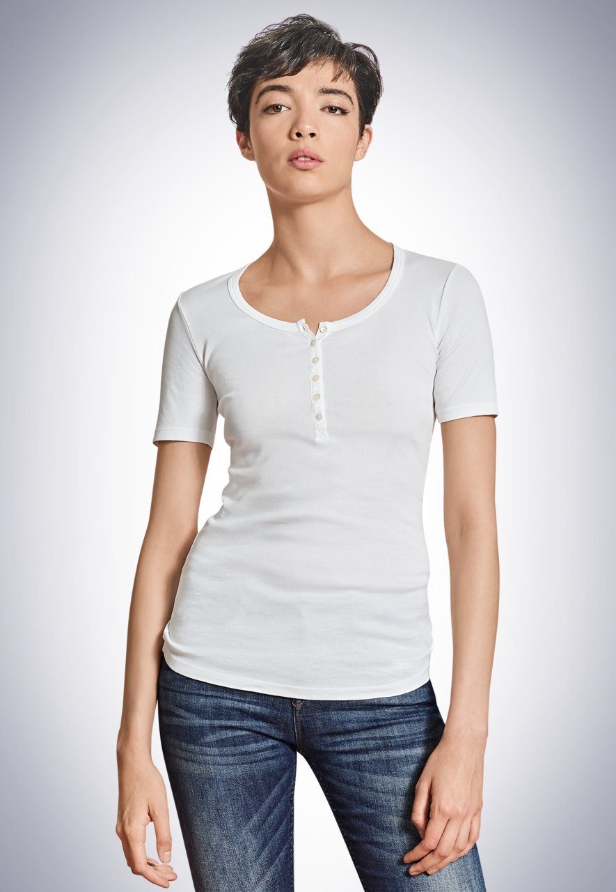 Berta Shirt SCHIESSER White Knopfleiste Button mit Unterhemd Perlmuttknöpfen REVIVAL