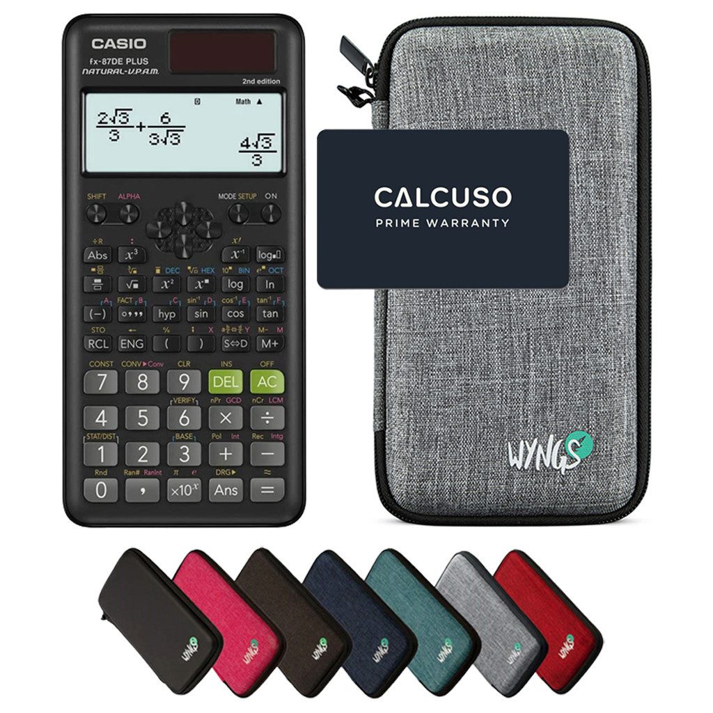 CASIO Taschenrechner fx-87DE Plus 2nd edition Classwiz inkl. WYNGS Schutztasche Hellgrau