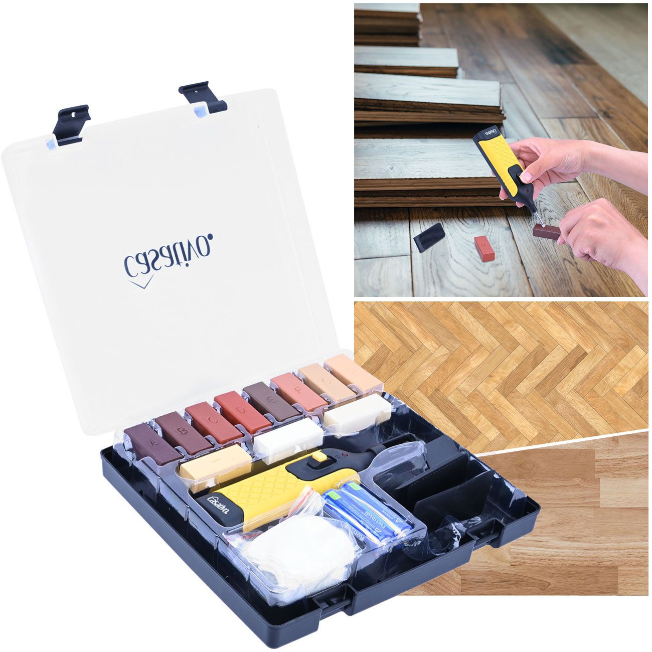 Casativo Boden-Reparaturset Bewährtes Reparaturkit für Holz-, Laminat- Kork- und Parkettböden, 11 verschiedene Farben, auch bei Holzmöbeln einsetzbar