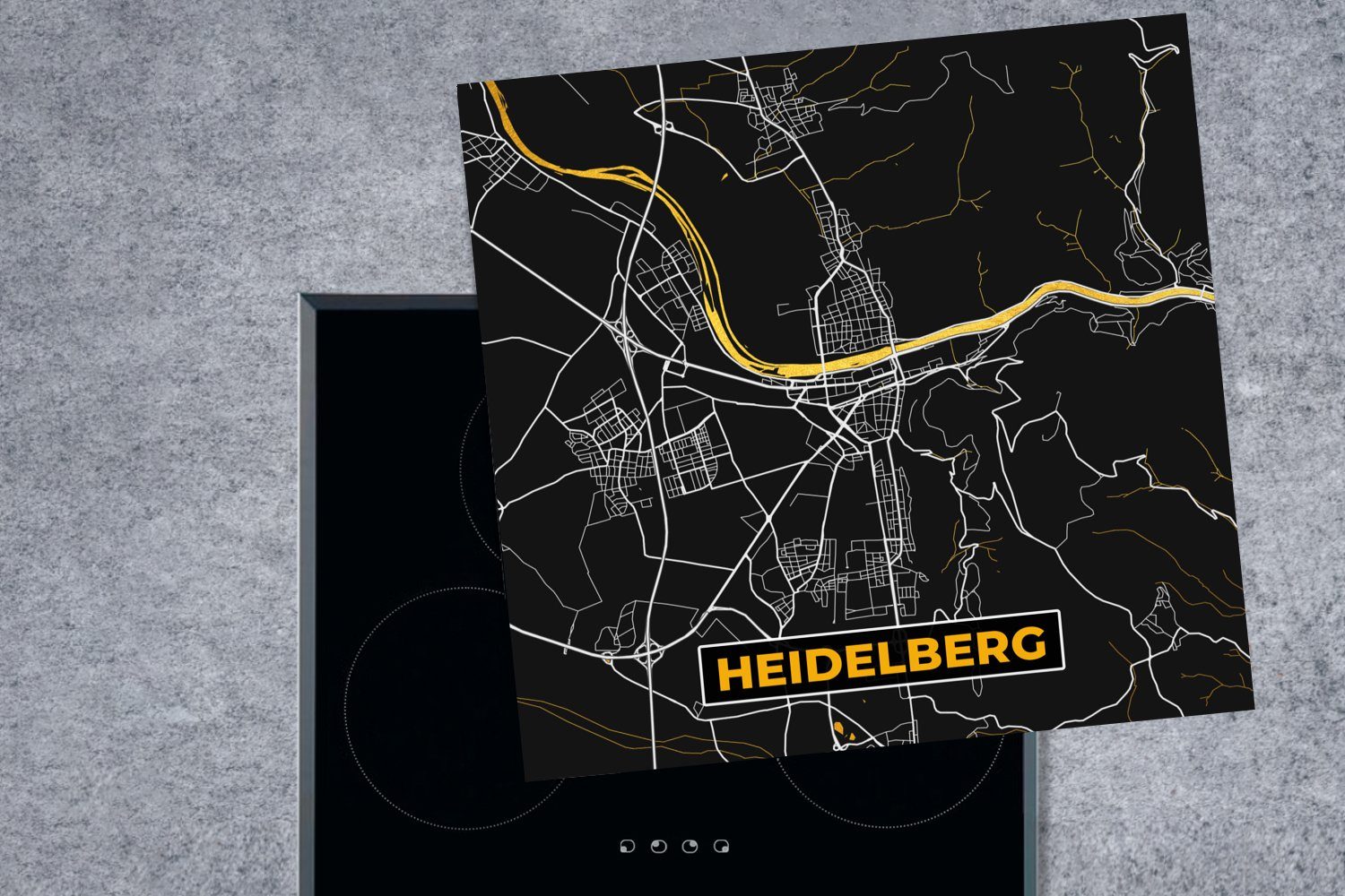 MuchoWow - Stadtplan für - Gold 78x78 - Vinyl, Ceranfeldabdeckung, (1 cm, Karte, Deutschland Heidelberg - Herdblende-/Abdeckplatte tlg), Arbeitsplatte küche