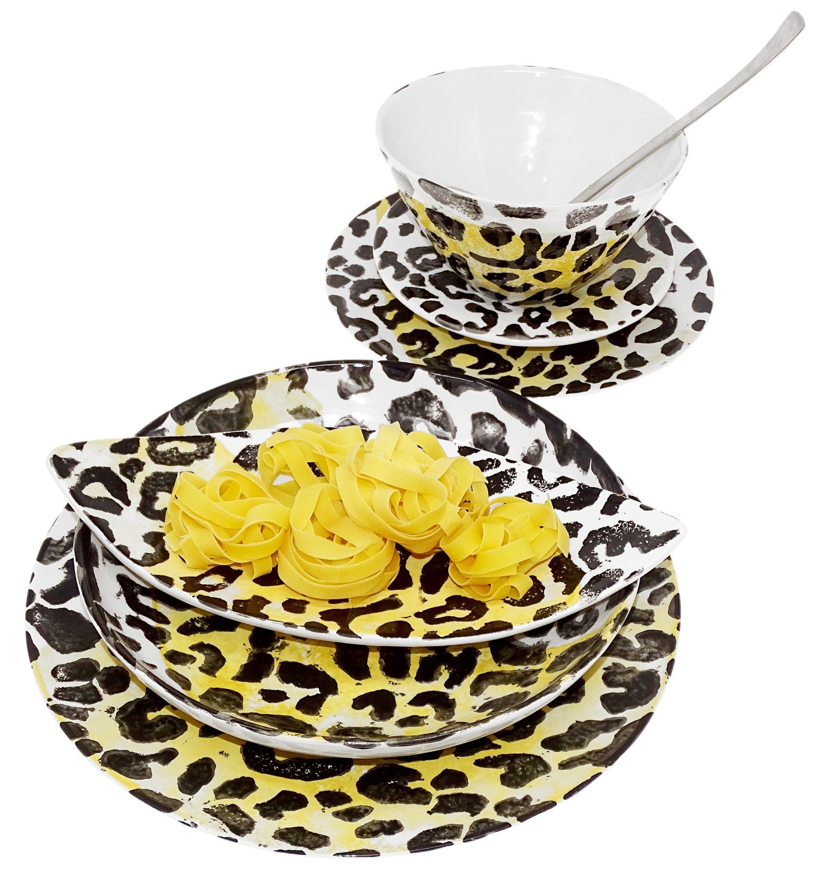 Lashuma Servierplatte Leopard, cm, 28x13 handbemalt Dessertteller Keramik, Servierschüssel ovale