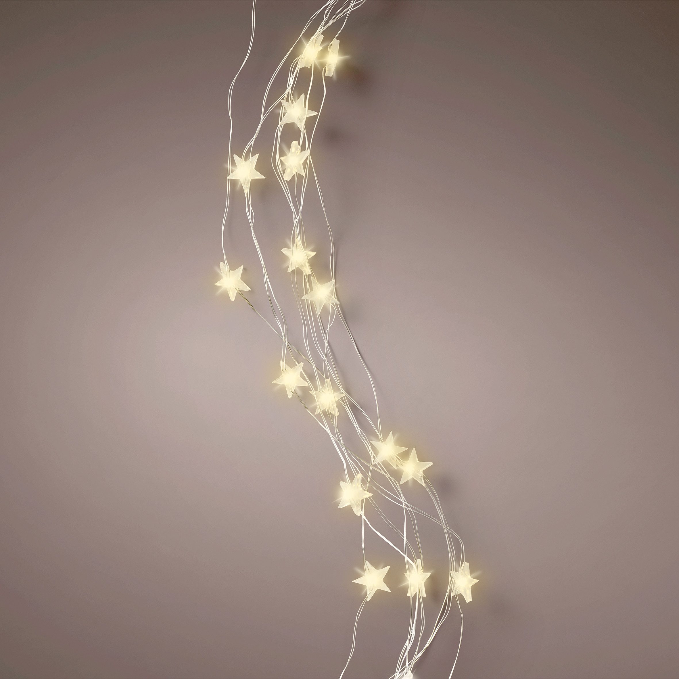 Spetebo LED-Lichterkette Draht Bündel warm weiß mit Sternen - 90 cm -, 64-flammig, mit integriertem Timer (6 Stunden AN / 18 Stunden aus)