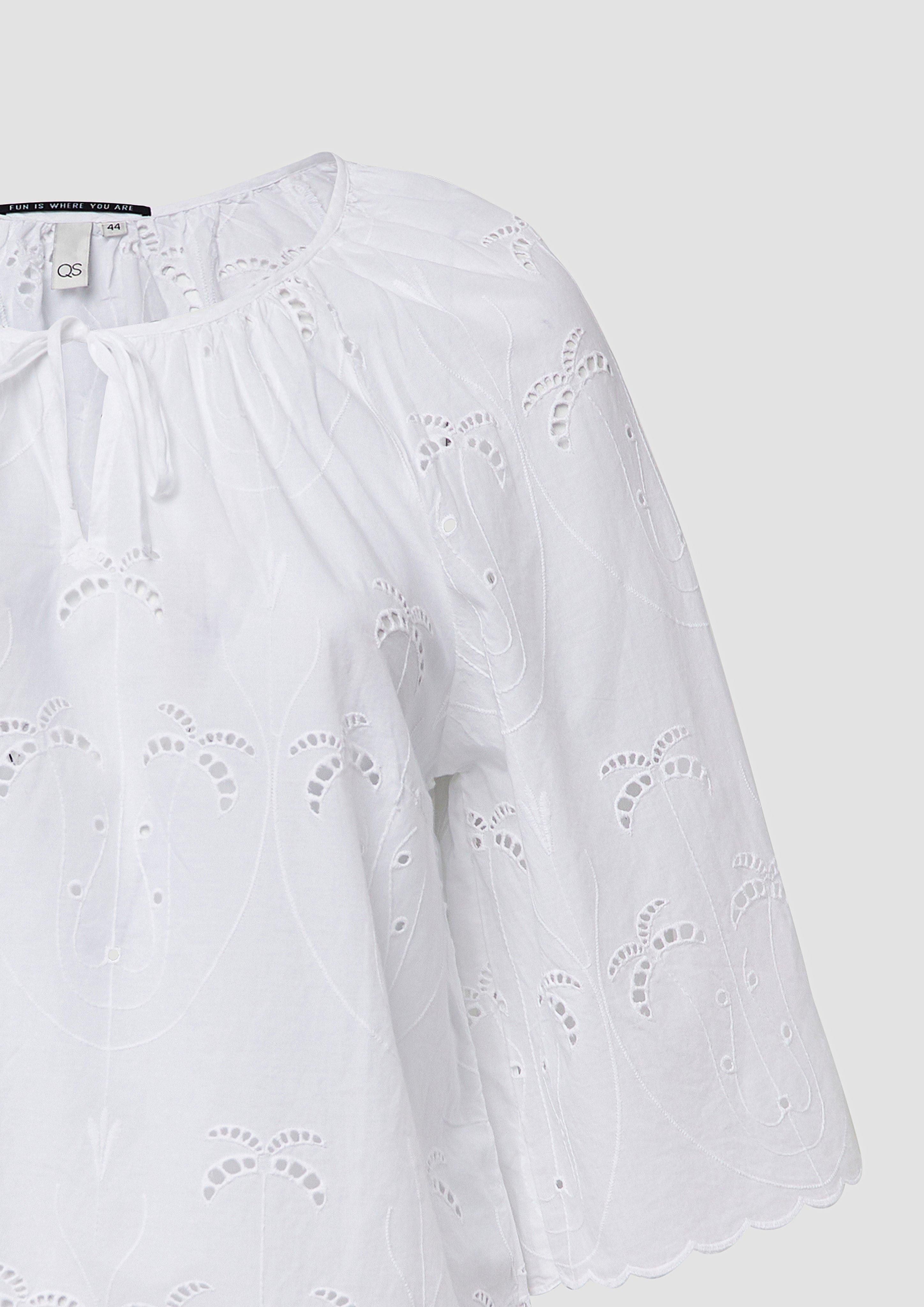 Langarmbluse Bluse mit Lochspitzen-Details