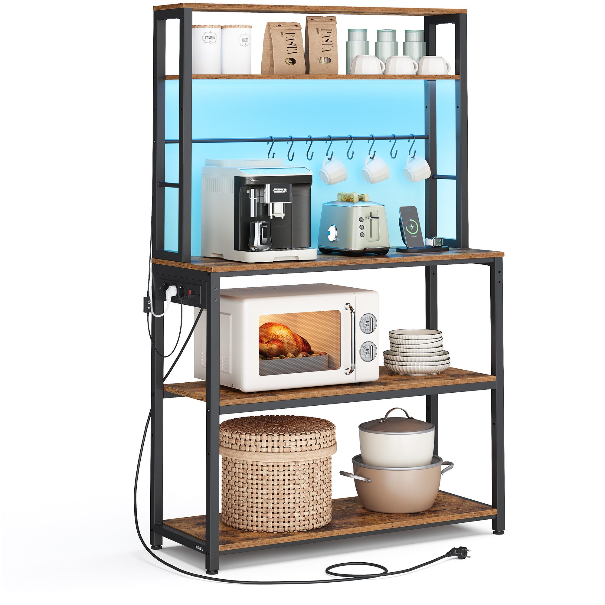 VASAGLE Standregal, mit LED-Beleuchtung, Steckdosen, verstellbaren Ablagen, günstig online kaufen